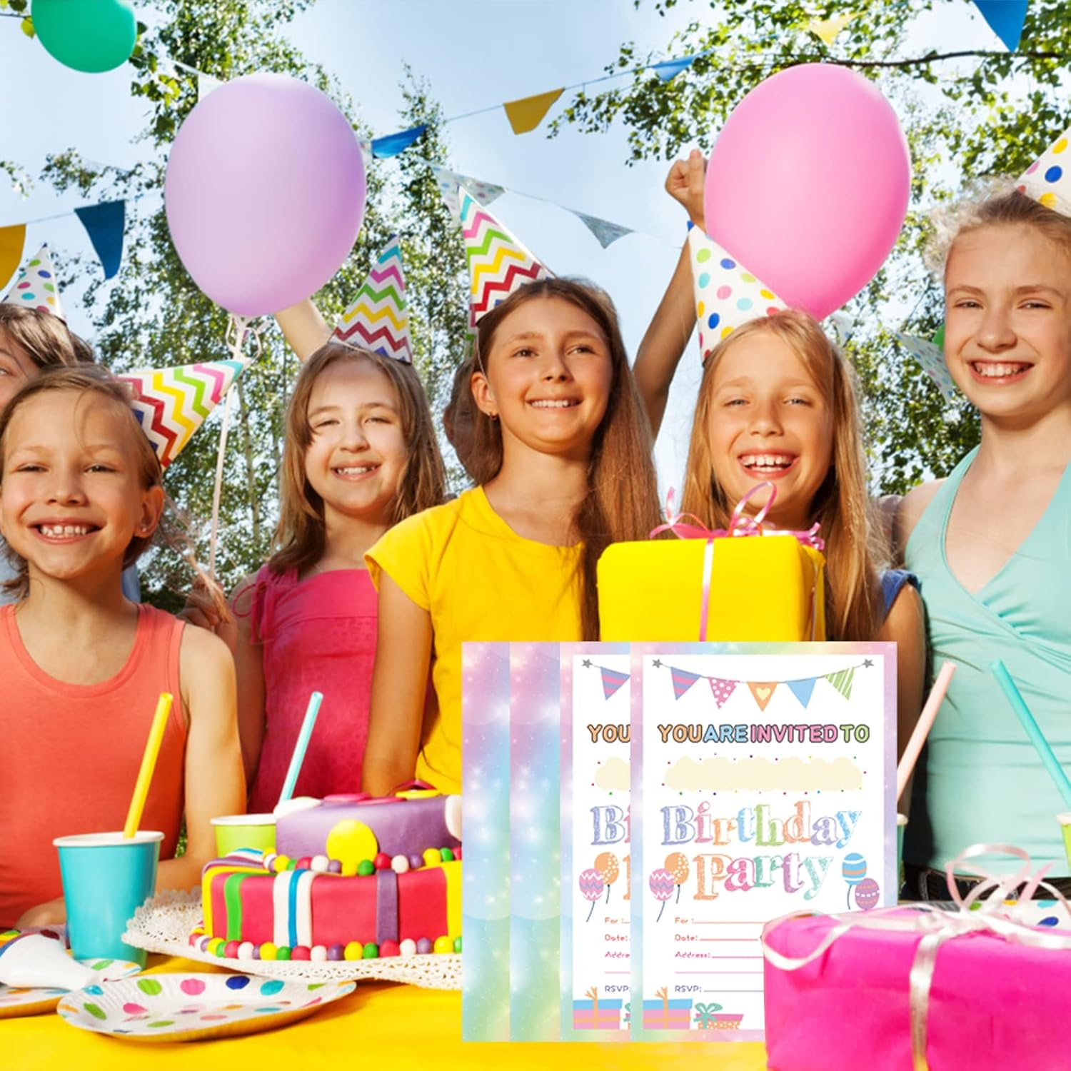 30 Pack Birthday Party Invitations for Girls with Envelopes and Sticker, Cute Birthday Party Invitations Cards for Kids, Party Decorations Supplies for Baby Shower Birthday Party image number 2