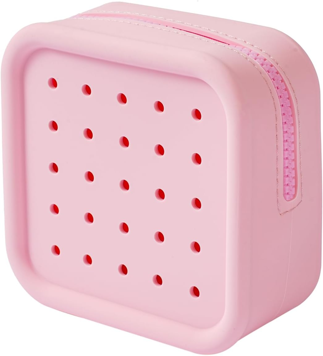 DDPOND Silicone Makeup Bag with Holes, Small Waterproof Travel Cosmetic Bag, Stylish Travel Toiletry Pouch, Multi-Purpose with Holes Pouch Perfect for Sports, Beach, Pool(07Beige)