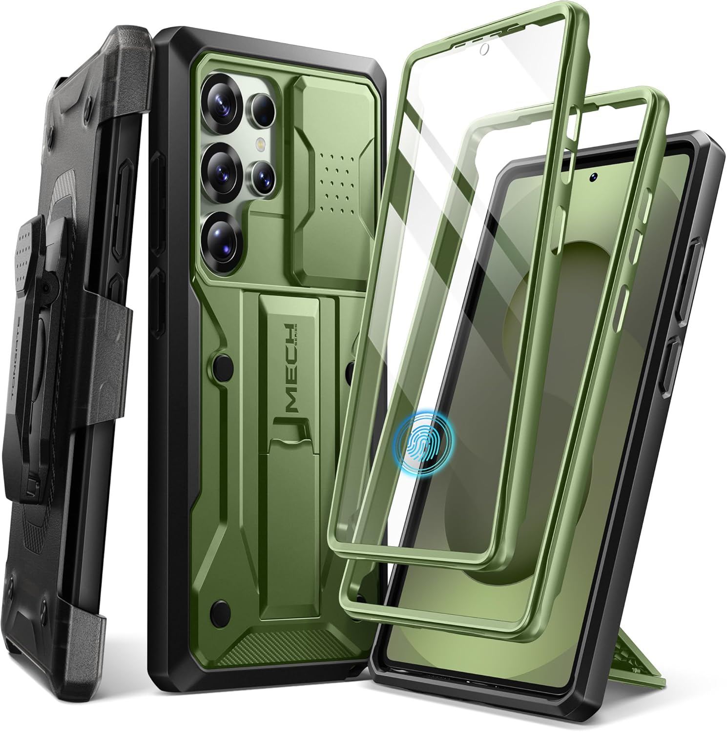 TONGATE for Samsung Galaxy S25 Ultra Case, [Built-In Slide Camera Cover & Screen Protector] [2 Front Frames] Full-Body Heavy Duty Shockproof S25 Ultra Phone Case with Stand & Belt Clip Holster, Green