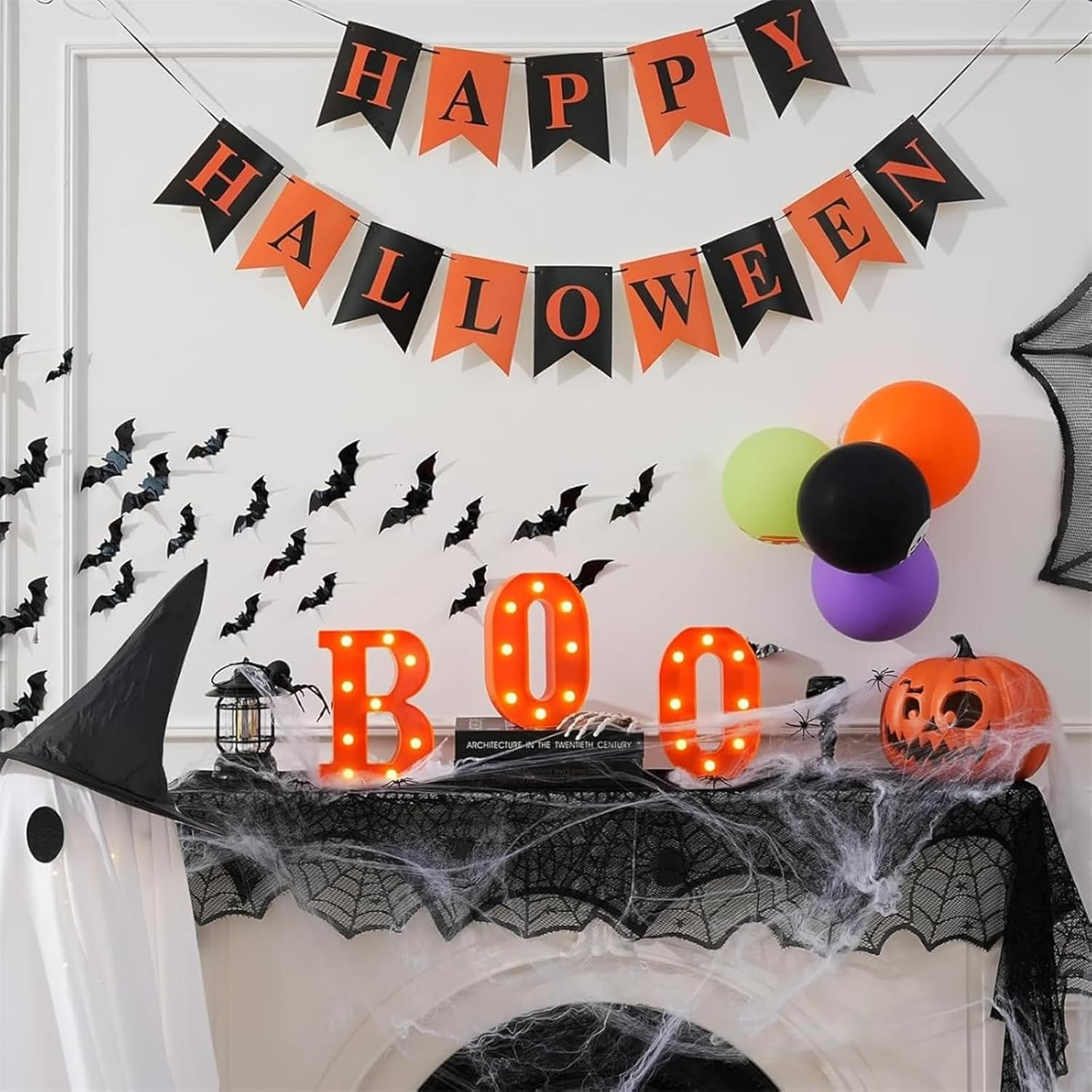 Halloween Banner Orange and Black Halloween Bunting Banner Garland Happy Halloweens Party Decorations Hanging Halloweens Party Favors Supplies