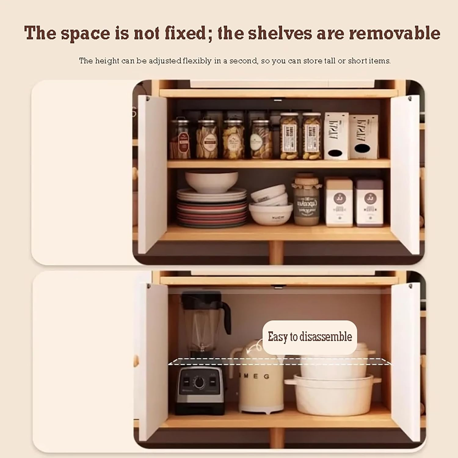 Memocastle Modern Wood Sideboard: Wall-Mounted Storage Cabinet - Buffet with Locker Design for Dining Room and Living Room (Rustic Oak Colour) image number 5