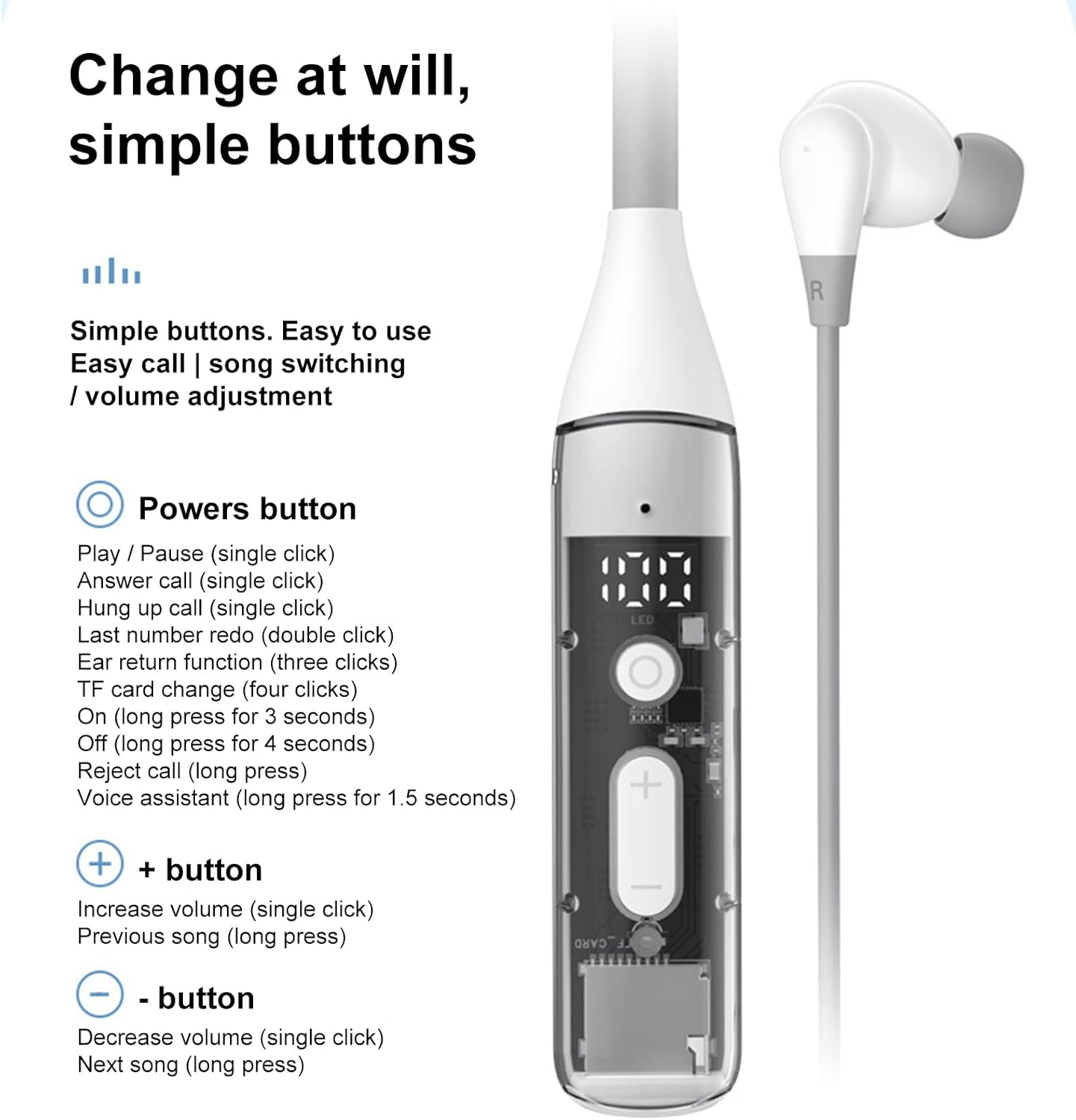 Neckband Headphones - Magnetic Earbuds | Audio, Microphone Lightweight Design Comfortable Wireless Headset for Running Work Fitness Commute Indoor Outdoor Use image number 3