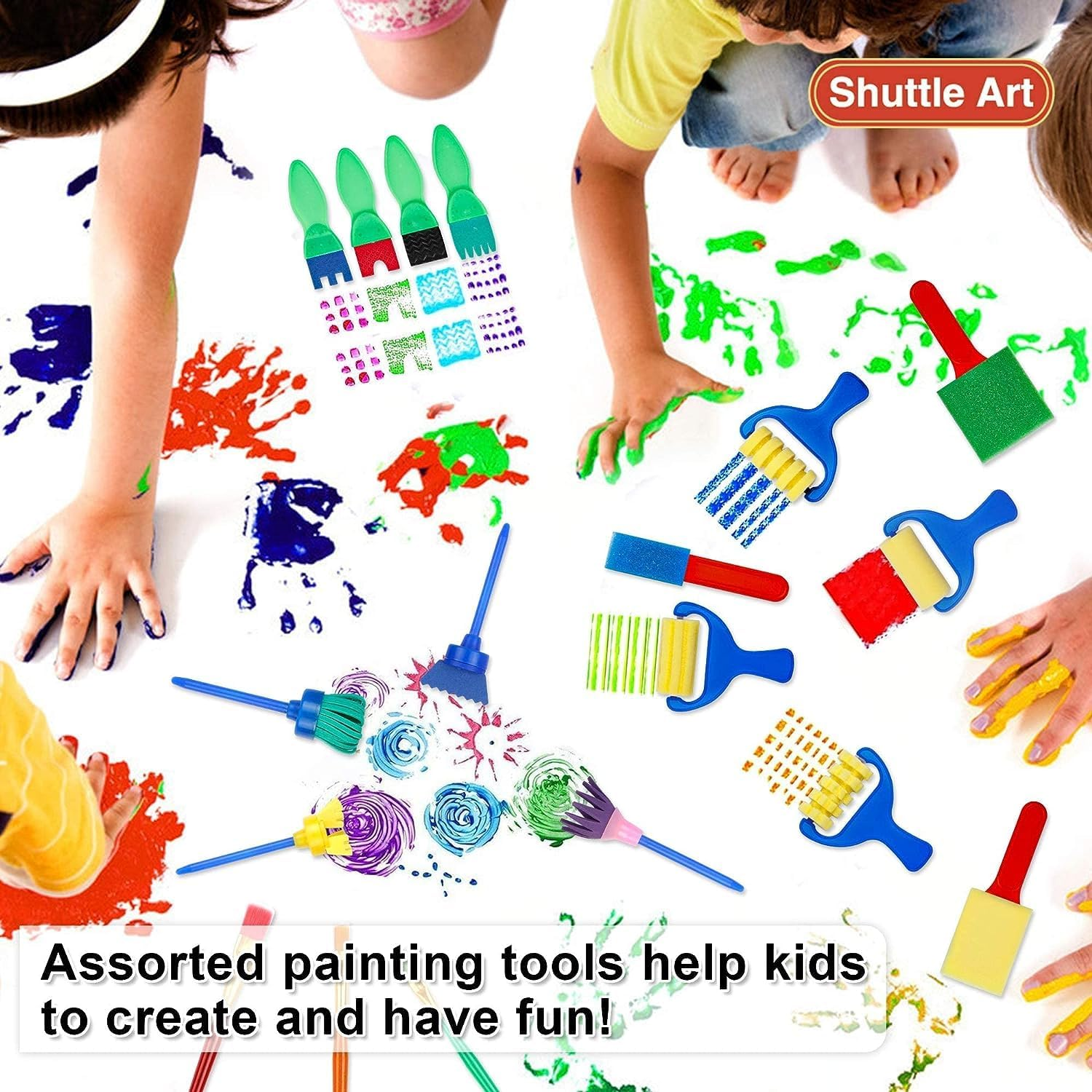 Washable Finger Paint Set, Shuttle Art Kids Paint Set with 10 Colours (60Ml) Finger Paints Brushes, Finger Paint Pad Spongebrushes Palette, Non Toxic for Toddlers Home Activity Early Education image number 5