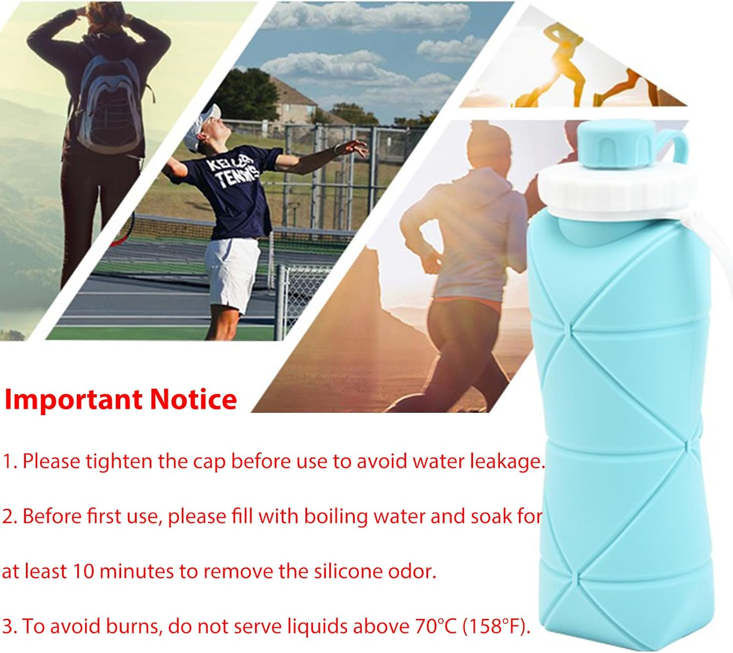 RUNGOS Collapsible Water Bottle for Travel Essentials [Double Leak-Proof Design] [Bottle Cap with Safety Rope] BPA Free Silicone Foldable Water Bottle for Outdoor Hiking Sports, Lightweight (Gray) image number 2