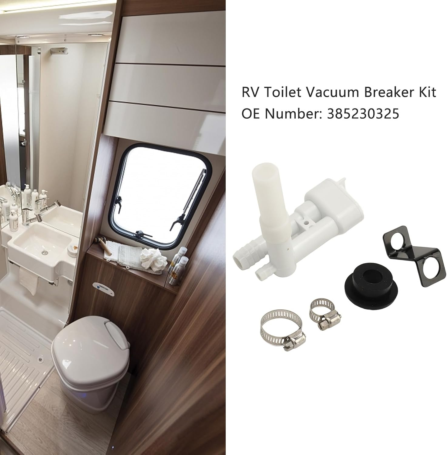 Ejoyous RV Toilet Vacuum Breaker Kit (5Pcs Accessories + Manual) Replaces OE 385230325, Abs+Rubber+Stainless Steel, Backflow Extended Tube, Fits 300/321/320/310/500 Series Toilets image number 3