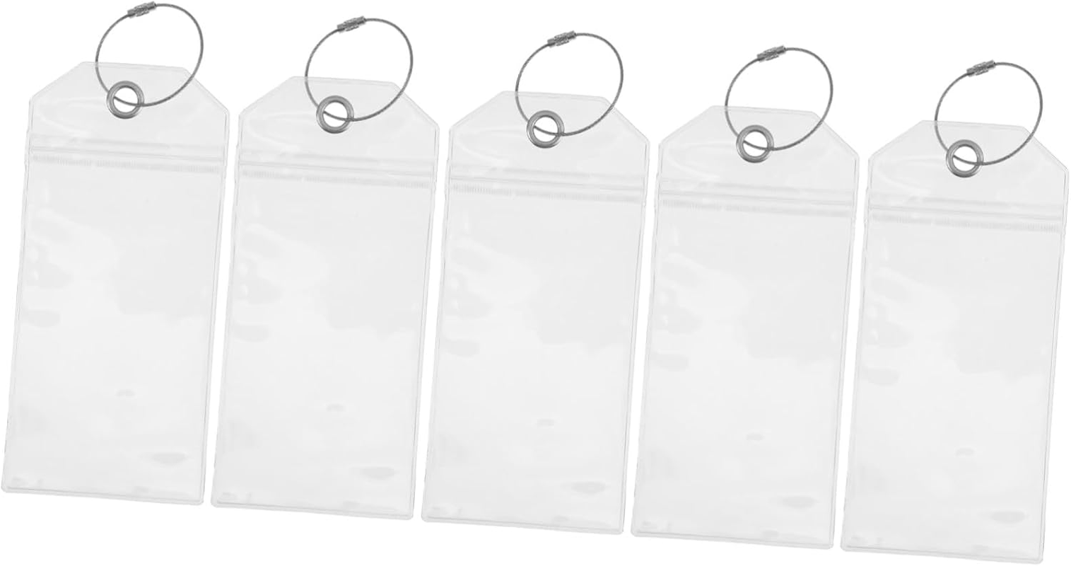 Angoily 5Pcs Clear PVC Luggage Tags Id Card Holders with Steel Rings for Travel Suitcases Cruise Ships Sports Gear Pet Carriers Reusable Badge Sleeves for Office and Holidays image number 2