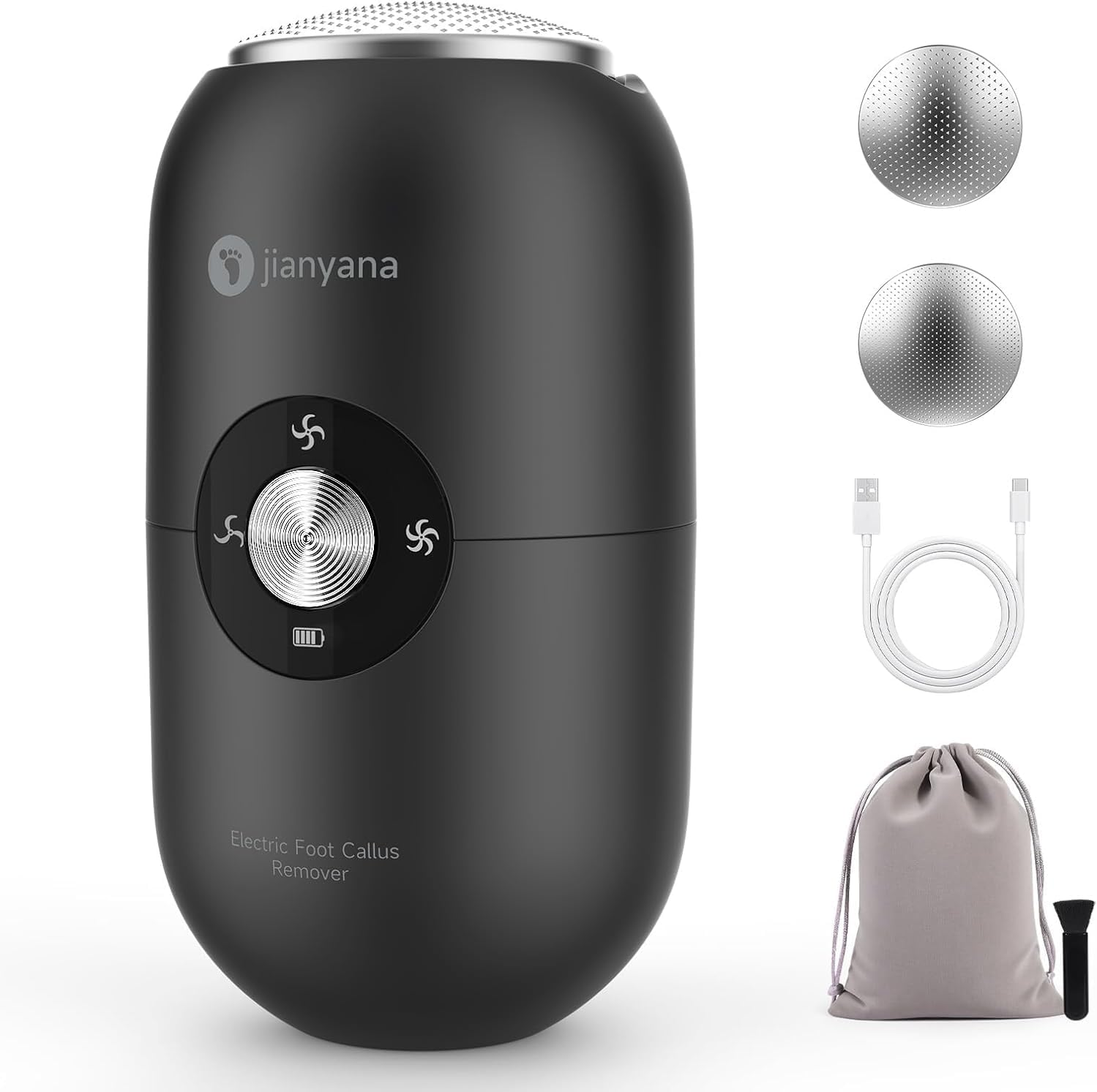 Jianyana Callus Remover, Electric Test Winner with 2 Stainless Steel Grinding Heads, Electric Callus Remover, Callus Removal, Foot Pedicure Set, for Removing Cracks, Dead Skin & Calluses