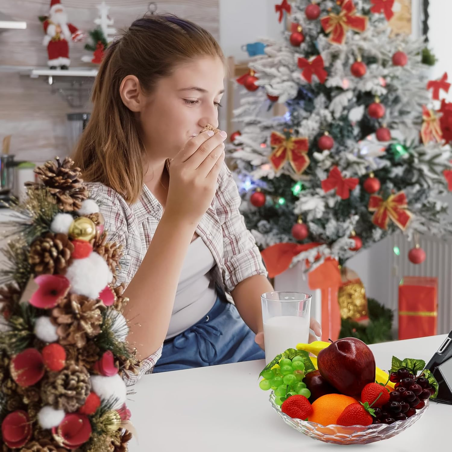 11 Pcs Fake Fruit Artificial Plastic Foam Fruits Faux Simulation Fake Apples Bananas Oranges Strawberries Grapes for Home Kitchen Holiday Party Photography Props Lifelike Decorate image number 3