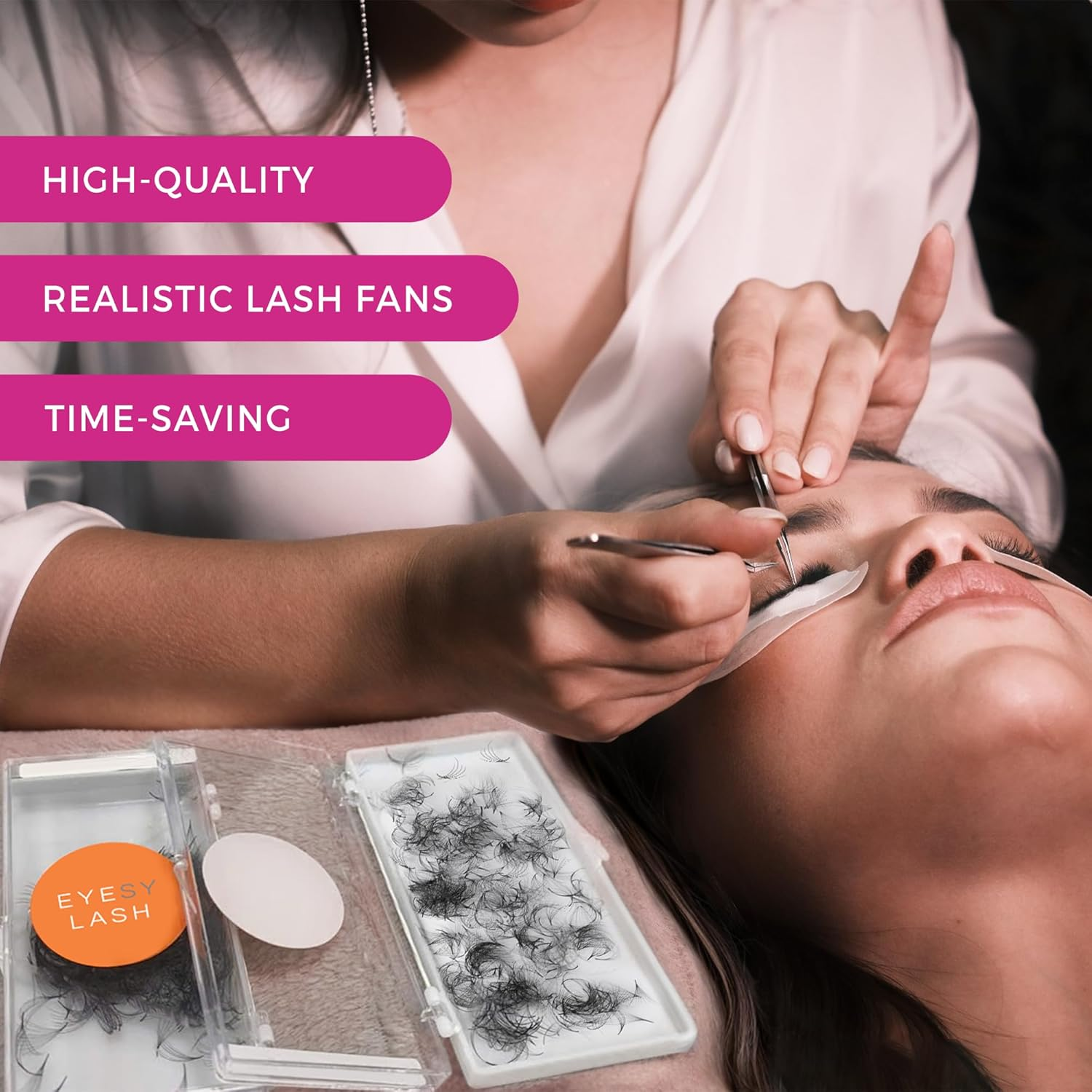 Eyesy Lash 500 Camellia Promade Fans - 5D 0.07 Size 7-9-11Mm Curl D - Natural Premade Lash Fans for Eyelash Extensions 3 Lengths in 1 Loose Pre Made Eyelash Create Depth, Texture, Layer, Volume