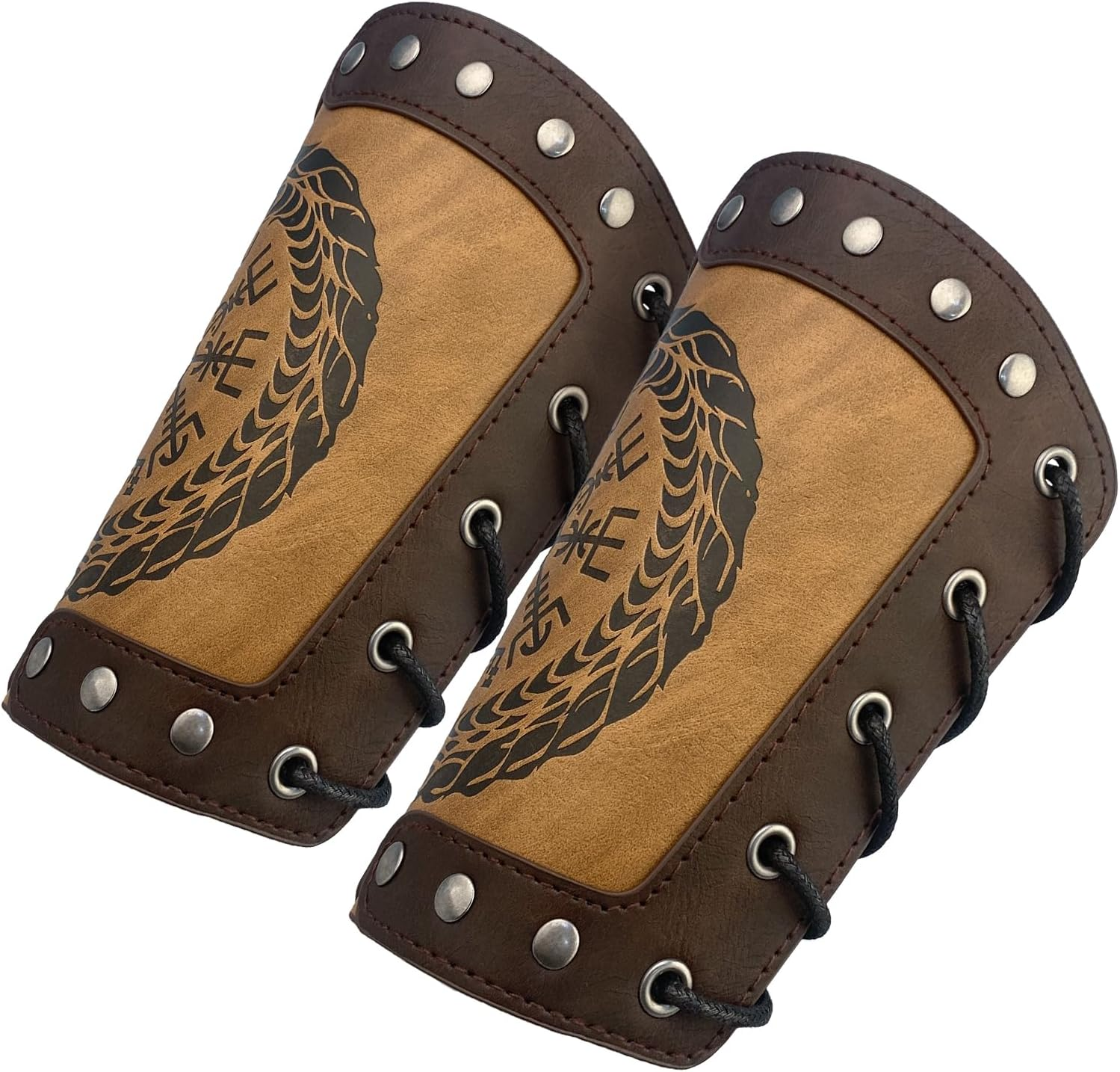 Hiifeuer Embossed Viking Symble Faux Leather Arm Armor, Viking Gauntlet Bracers, Knight Arm Guards for LARP Ren Faire image number 6