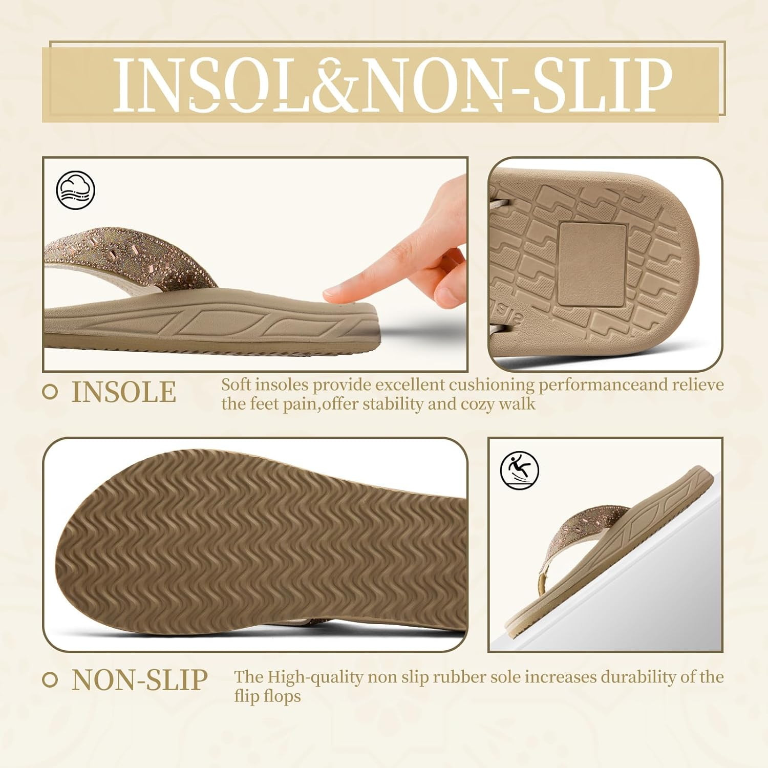 Flip Flops for Women with Arch Support Rhinestone Comfortable Summer Beach Walking Thong Sandals Orthotic Rubber Soles Flip Flop Slippers Slip on Indoor Outdoor image number 6