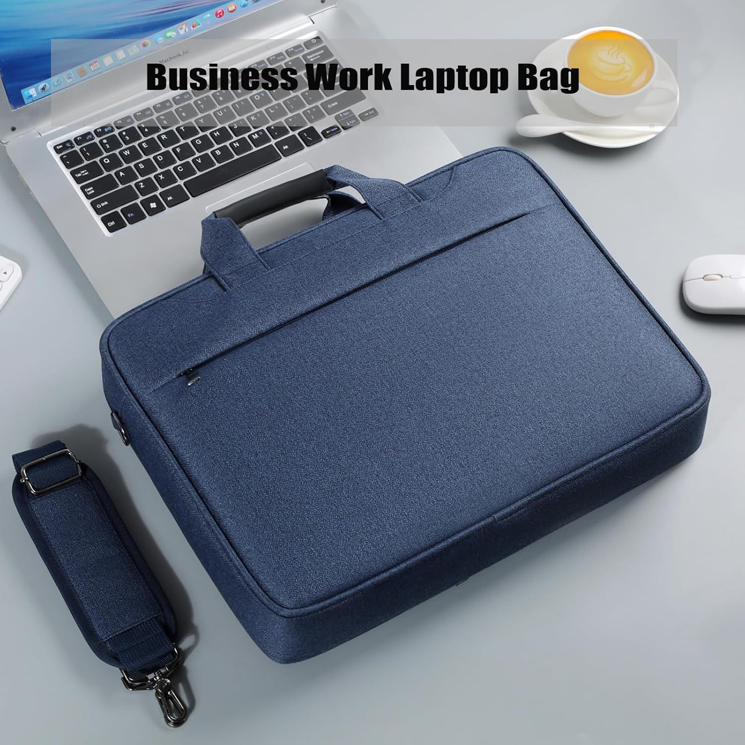 Laptop Bag 15.6 Inch for Men Women Water-Resistant Oxford Computer Messenger Bag Laptop Carrying Case Business Briefcase for Office Work,Shoulder Bag with Shoulder Strap，Black/Grey/Navy - Black image number 4