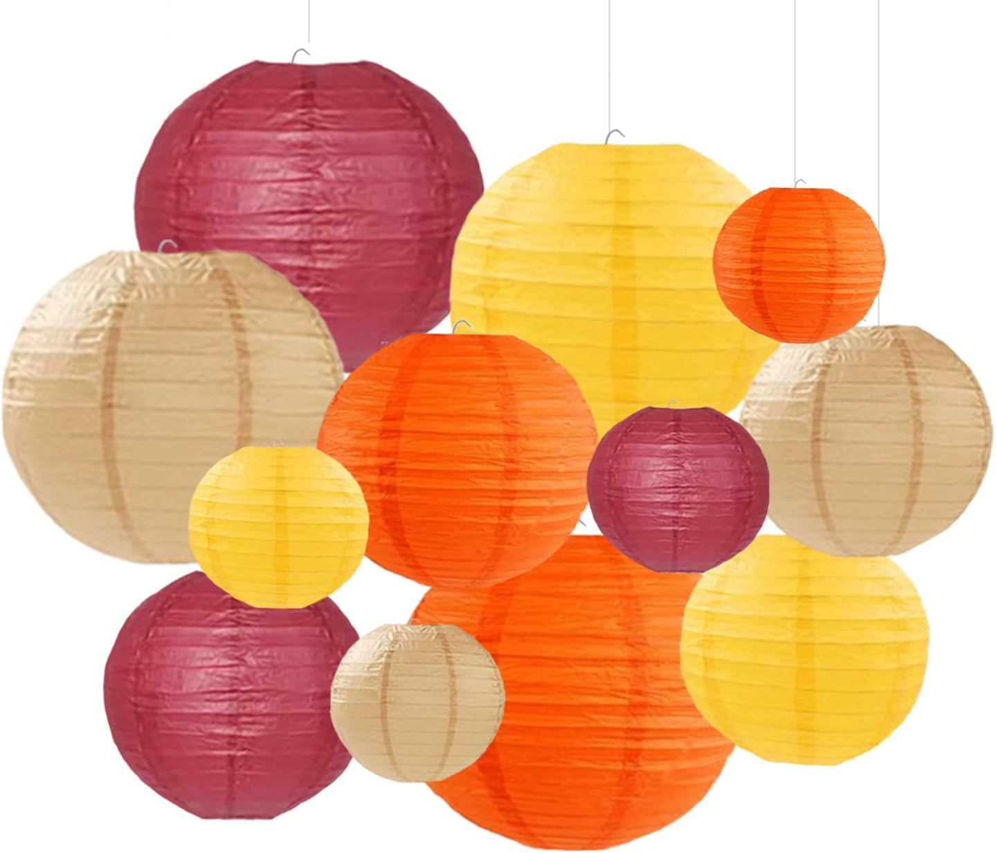 Capesaro Burgundy Maroon Wine Paper Lanterns Decorative 12 Pieces Party Hanging Decorations for Rustic Autumn Party Bridal Shower Wedding Baby Shower Graduation Anniversary Room Decoration image number 4