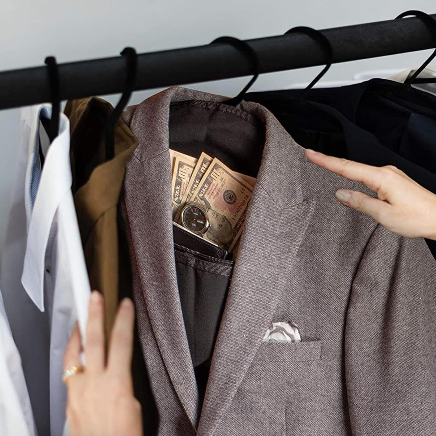 Coehaopike Hanger Diversion Safe - Water-Resistant Hidden Pocket Safe, Hides under Hanging Clothes | Diversion Hanger Fireproof Safe with Pocket to Hide Valuables for Home or Travel, Black, 44.5X32Cm image number 1