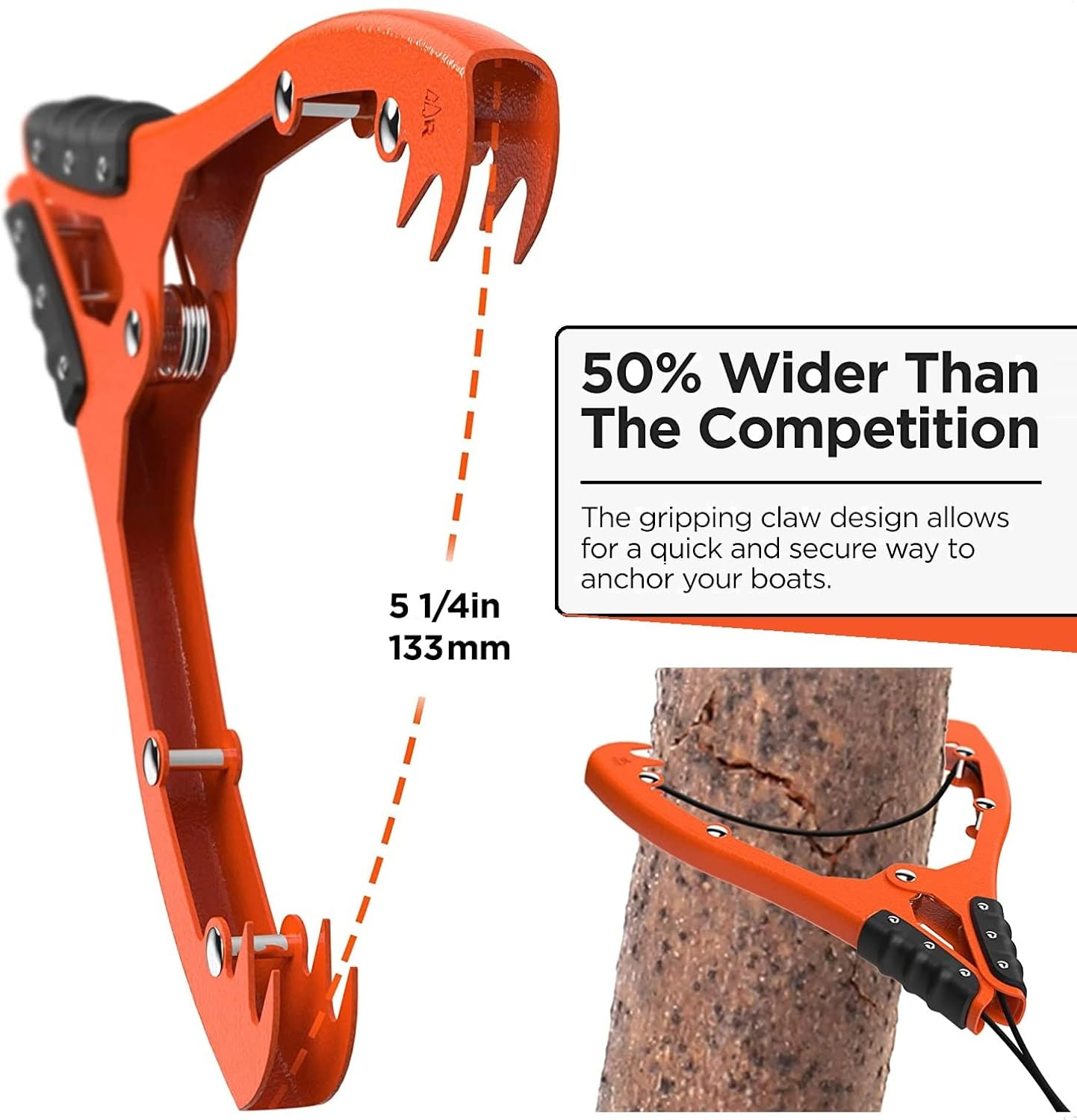 RANGLAND Original&reg; BAX-JAW Kayak Anchor Clamp Grip - Wide 5.25" Self Locking Tension Jaw with Floating Pouch and 15' Paracord 550 Rope, Kayaking Accessories (Corrosion-Proof Steel) image number 5