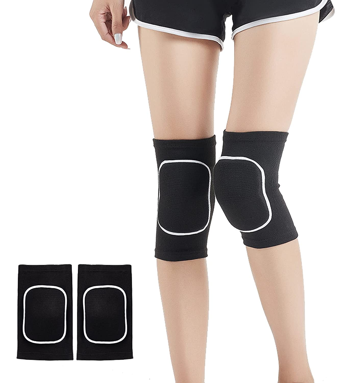 Knee Pads for Women, Dance Knee Pads Wrestling Knee Pads Basketball Knee Pads Volleyball Knee Pads for Women, Knee Protector Soft Knee Pads for Work (Black + White, XS)
