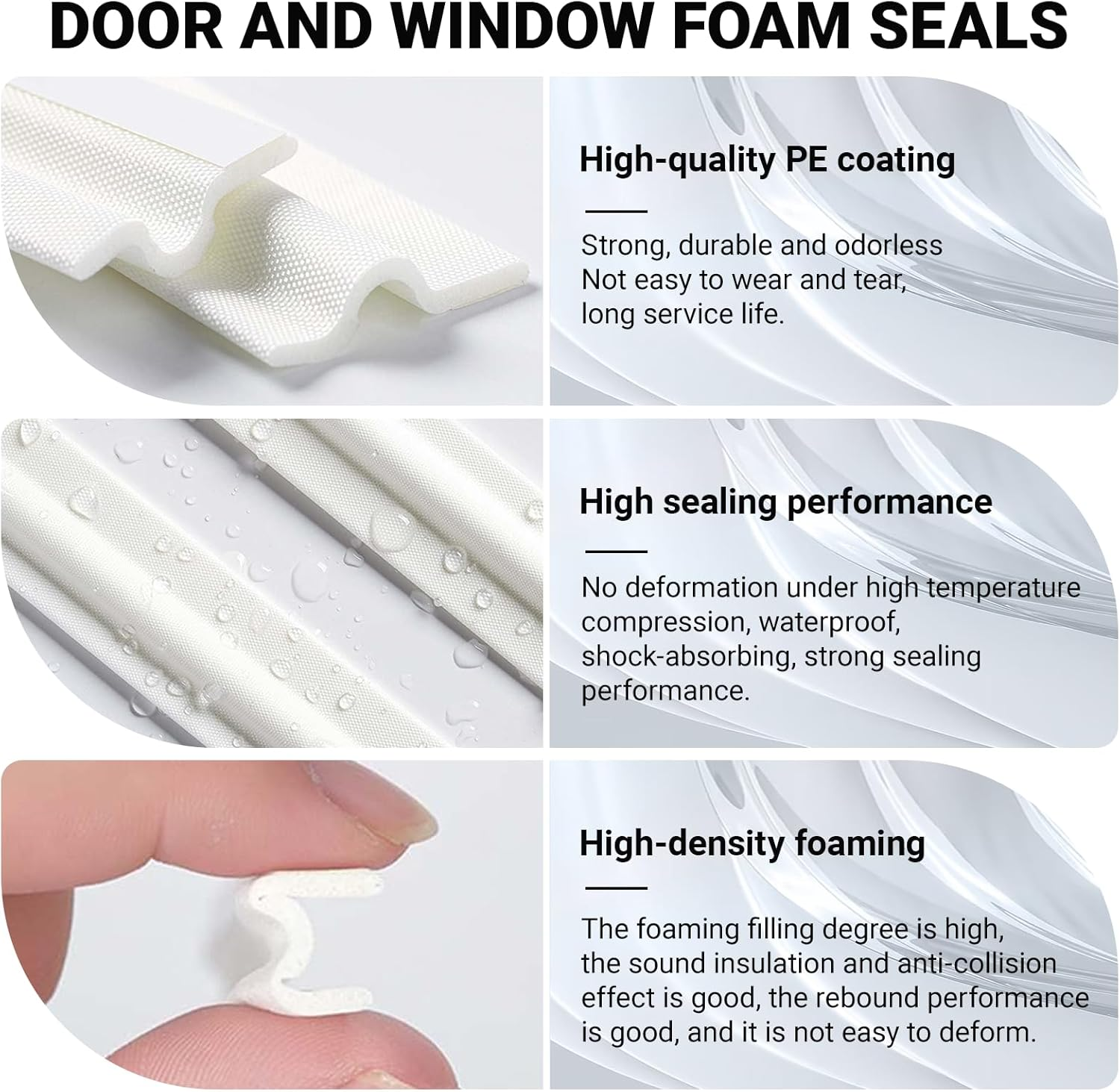 2 Pack Draft Stopper Sweep, 13.12 Ft Window Seal Strip, Self-Adhesive Door Waterproof Stripping, Cuttable Window Weather Stripping, Soundproof Seal Strip (White, 2 Pcs &times; 6.65 Ft) image number 4