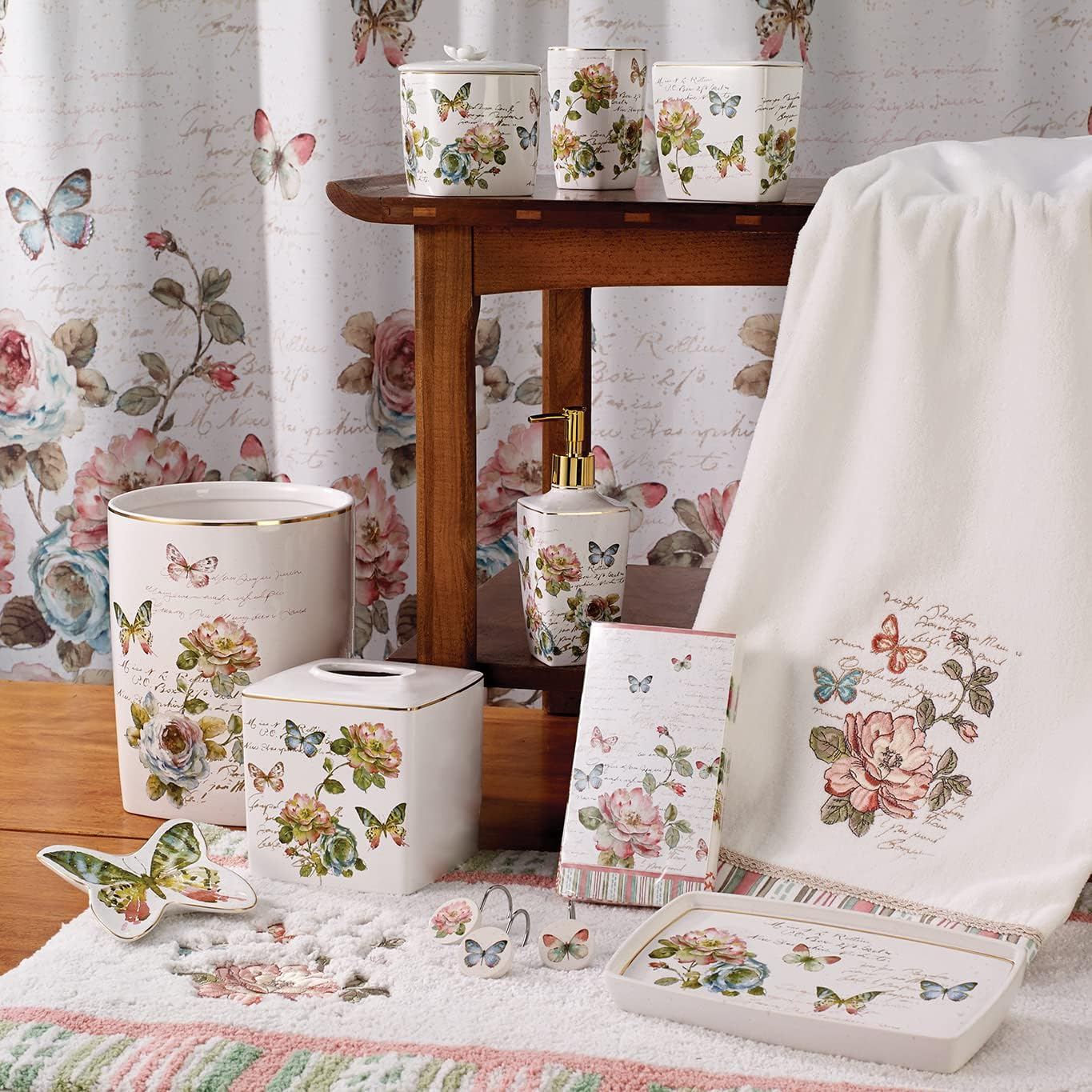 Avanti Linens - Lotion Pump/Soap Dispenser, Ceramic Countertop Accessories, Artistic Home Decor (Butterfly Garden Collection) image number 2