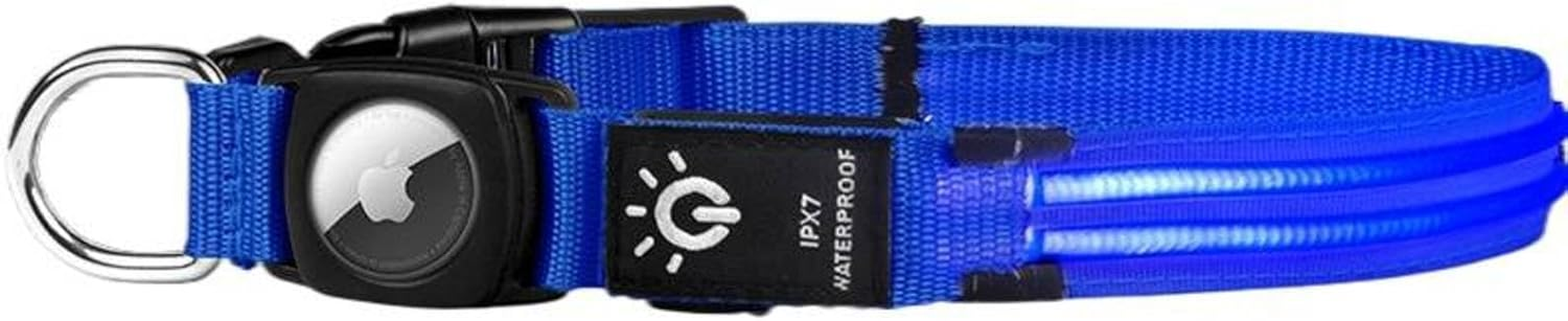 Airtag Dog Collar, Dog Collar Light, Dog Collar Airtag Holder, Waterproof, USB Charging, Night Walking Dog Light/173 (Color : Red Fiber Optic Model, Size : Large)