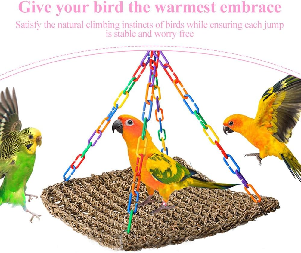 Straw Bird Hammock,Lizard Sun Terrace,Pets Essential Supplies,Durable Bird Seagrass Mat,Pet Habitat Platform,Hanging Perch Swing,For Lizard,Parrot image number 2