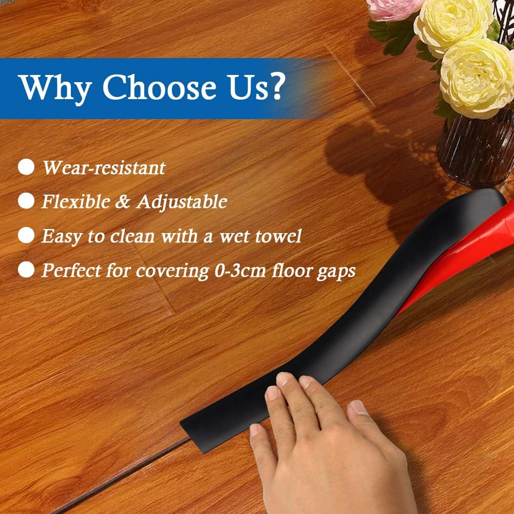 Floor Transition Strip Floor Cover Strips Self Adhesive Flooring Transitions Laminate Floor Strip 1.57" Wide Vinyl Floor Flat Divider Strip (4Cm, 10Ft, Black) image number 3