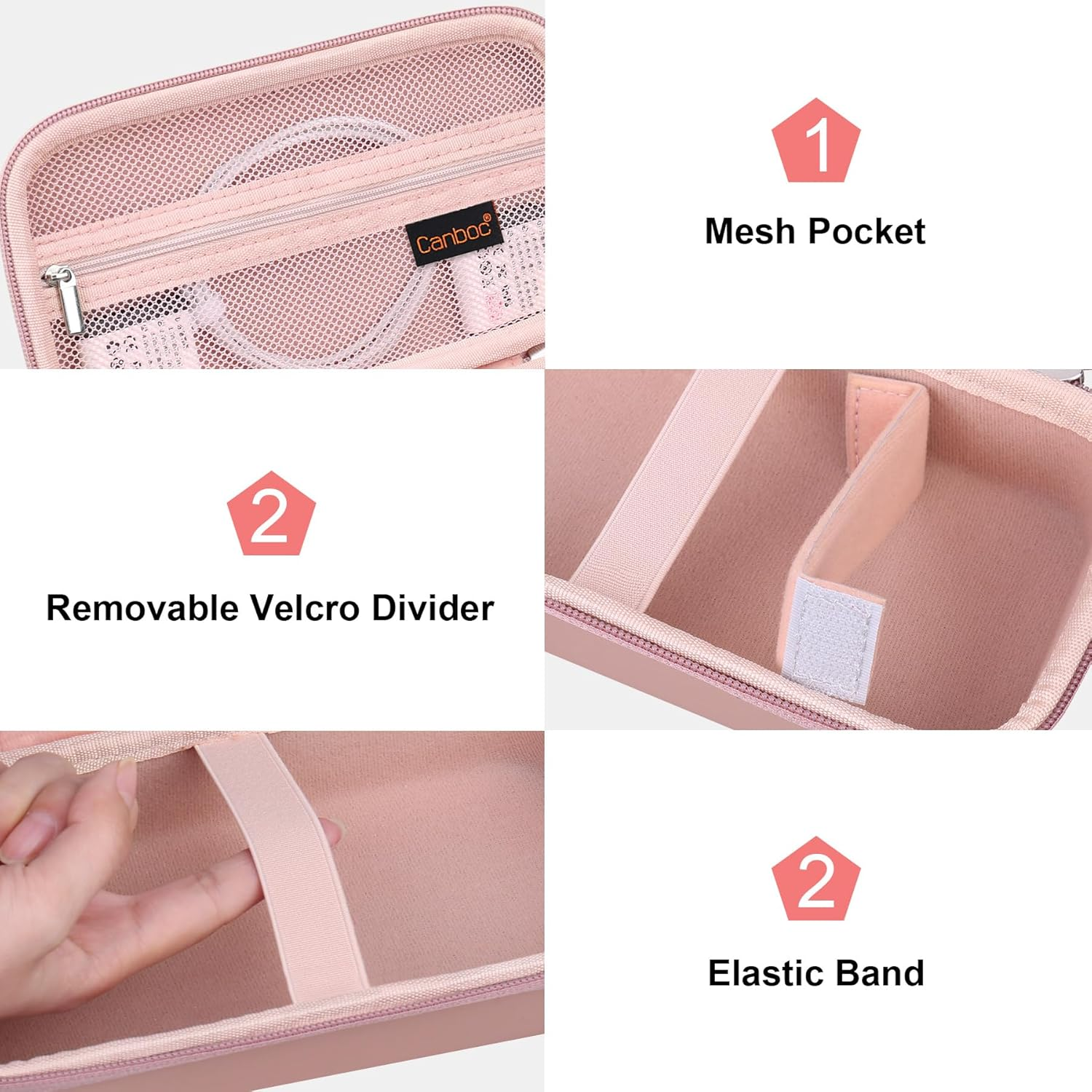 Canboc 4K Digital Camera Case for Oiadek/Vjianger/Hicshon/Vetek 4K Vlogging Camera, Vlogging Camera Bag with Removable Shoulder Strap, Mesh Pocket Fit Lens, Battery, Cable, Rose Gold (Case Only) image number 4