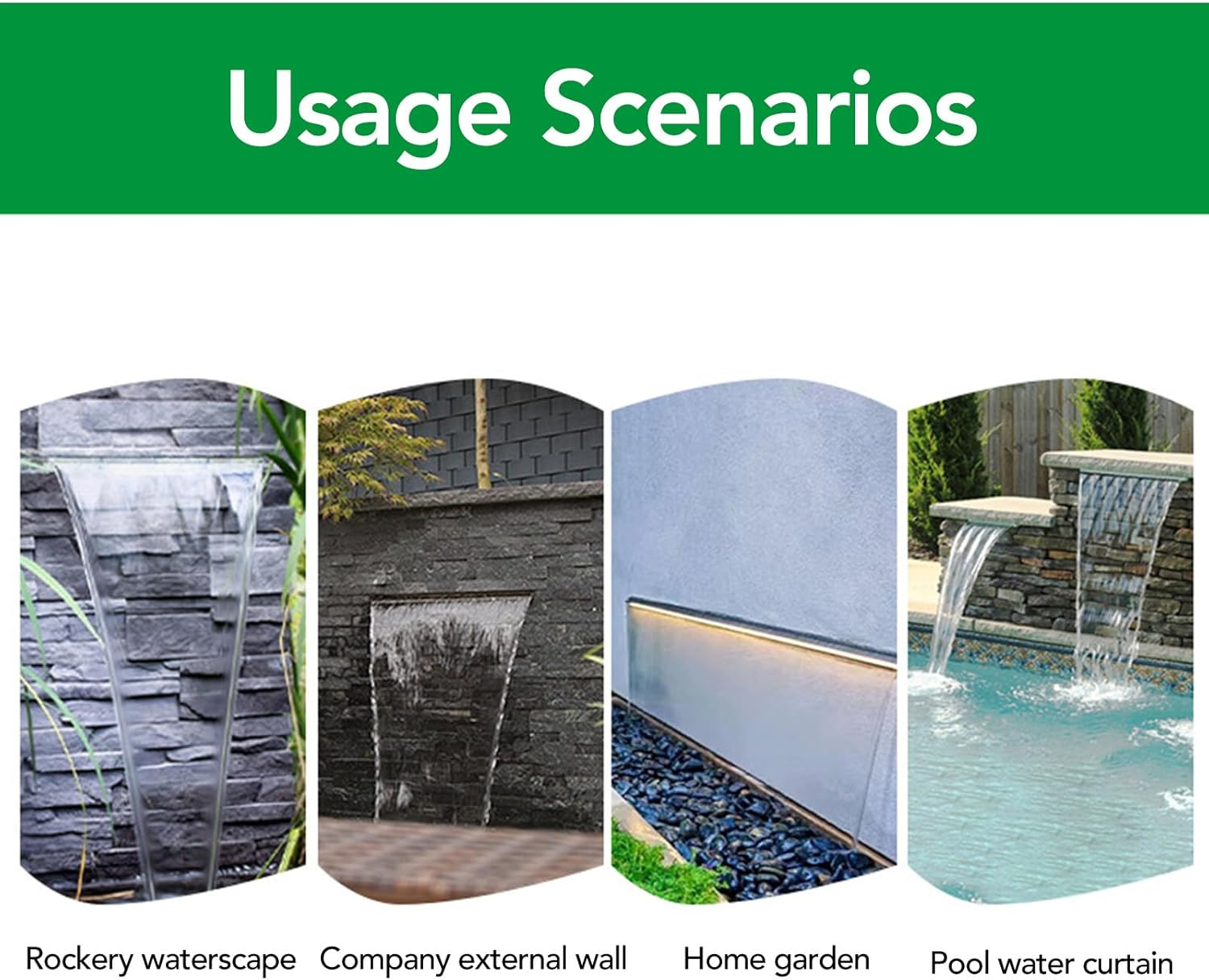 Waterfall Pool Fountain, 304 Stainless Steel Pool Waterfall Spillway with Pipe Connector, Decorative Waterfall Fountain Spillway, Wide Top Opening Waterfall Outlet for Outdoor image number 3