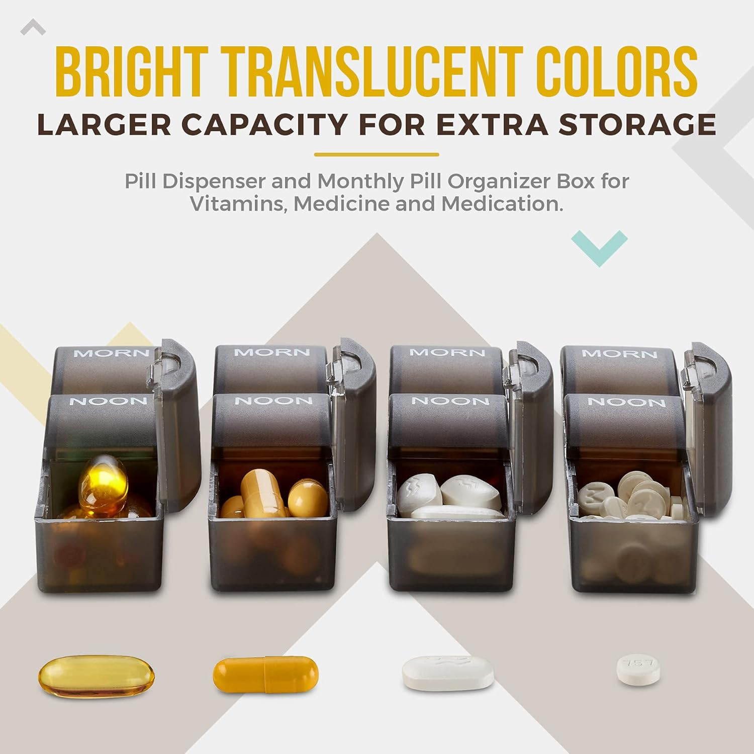 Month Pill Box Organizer - 32 Compartments | Morning-Noon-Night - 30 Day Pill Case with 32 Daily Compartments for Vitamins, Supplements, Medication - Travel Monthly Pill Organizer 3 Times-A-Day, Grey image number 4