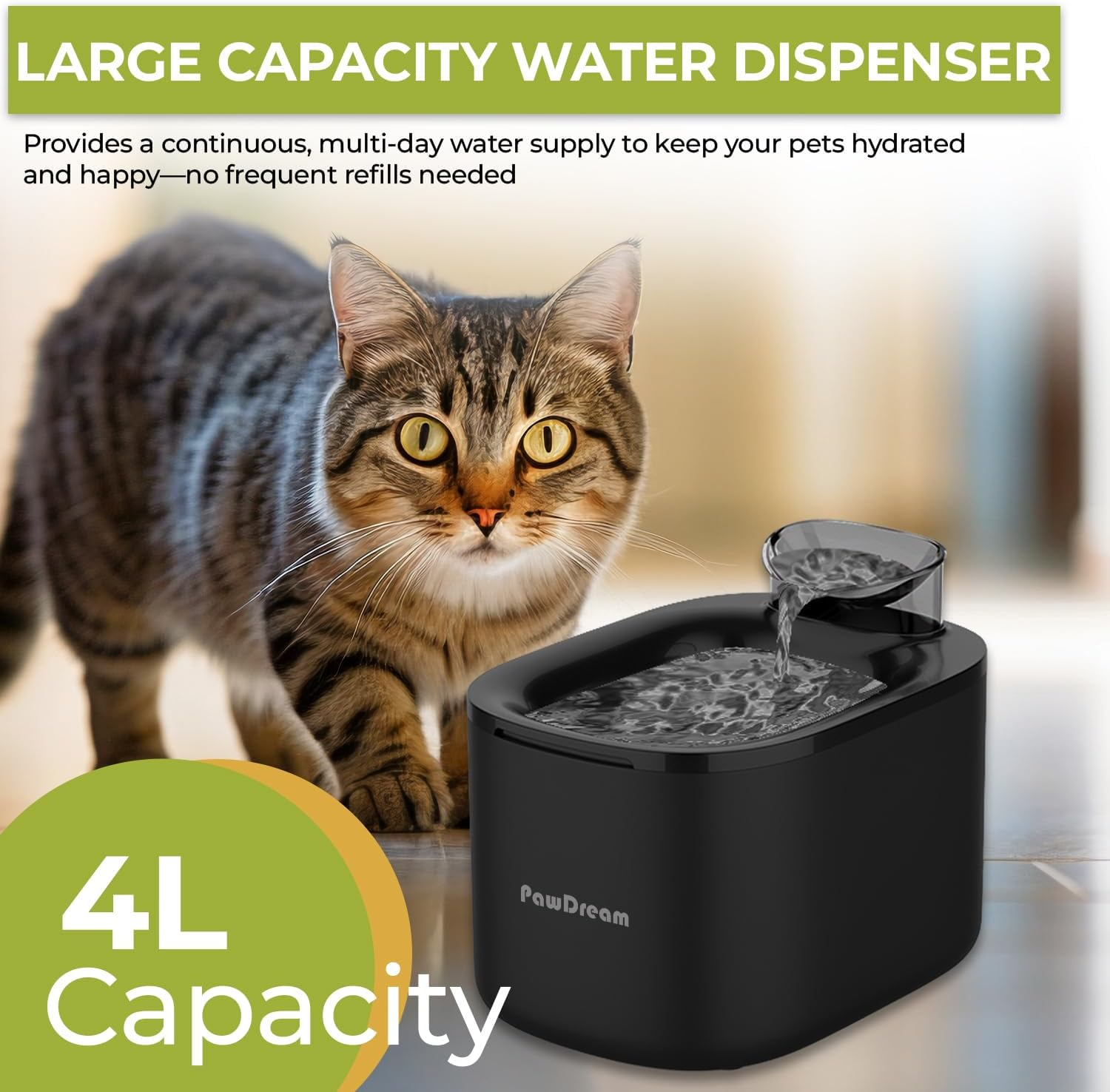 Automatic Cat Water Fountain for Dogs & Cats | 4Liters Large Capacity Portable Pet Fountain with Ultra-Quiet Filtration,Dry-Run Protection & AU Plug Included | Ideal for Multi-Pet Household image number 5