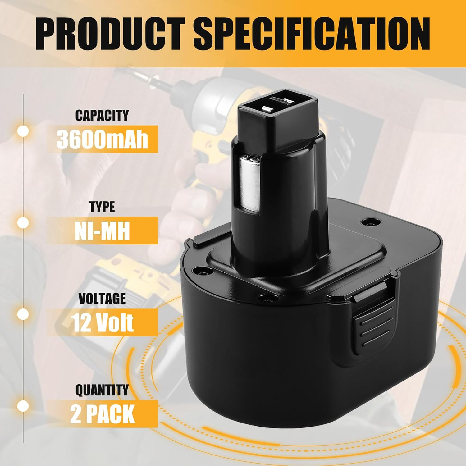 2 X Goodexo 12 V 3.6 Ah Ni-Mh Replacement Battery for Dewalt 12 V Battery DC9071 DE9071 DW9072 DE9074 DE9075 DE9501 DW9071 DE9037 DE9072 152250-27 397745 01