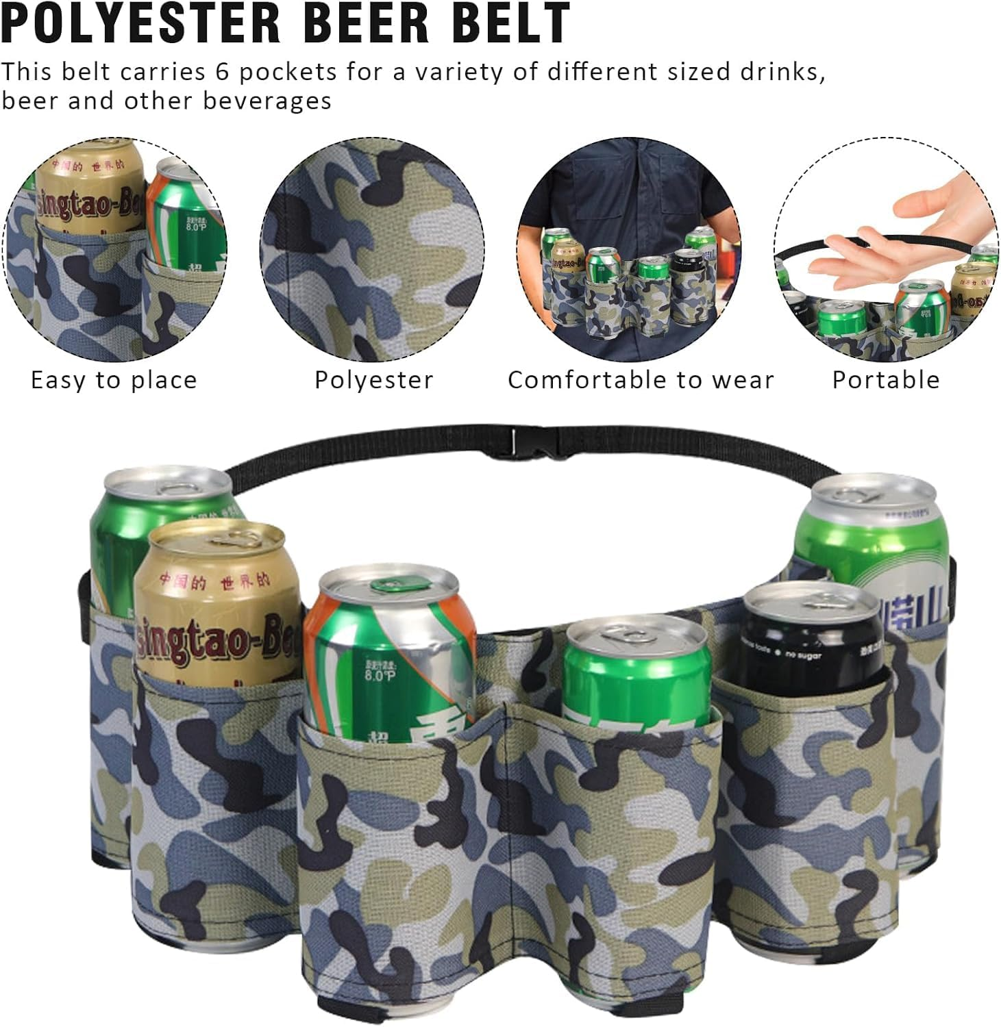 Linyongc 1Pc Portable Beer Holder Belt, 6 Cans, Multicolour Camouflage, Waist Pack, Can Holder image number 1