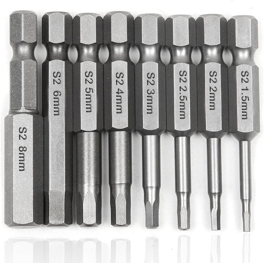 Bestgle 8 Pcs Magnetic Screwdriver Drill Bit Set H1.5-H8 Inner Hexagon Head Allen Wrench Bits with 1/4 Inch Hex Shank, 50Mm Length image number 5