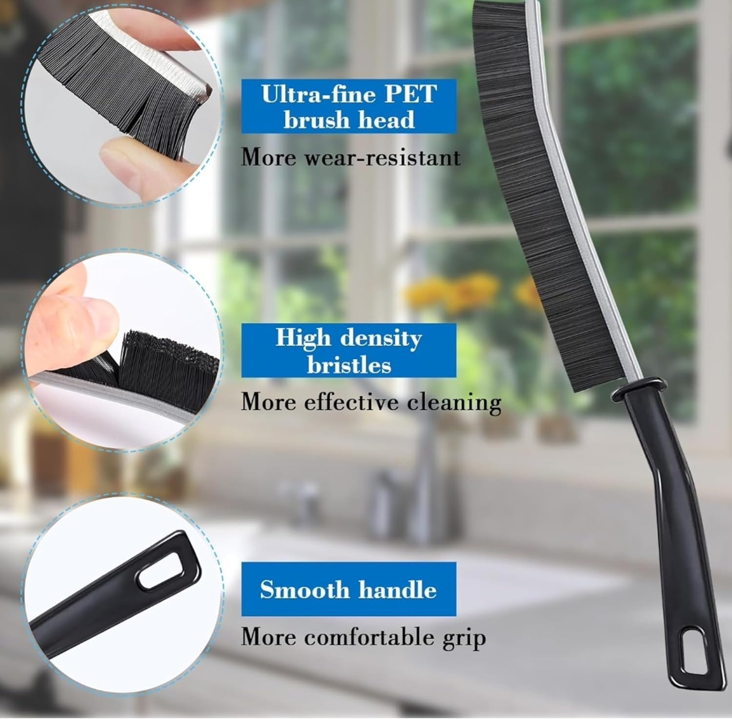 Crevice Cleaning Brush, Hard Bristle Cleaning Supplies, Grout Brush, Crevice Cleaning Tool, Household Cleaning Brushes, Gap Cleaning Brushes for Toilet, Bathroom, Bathtub, Sink, Window（5 PCS Black） image number 5