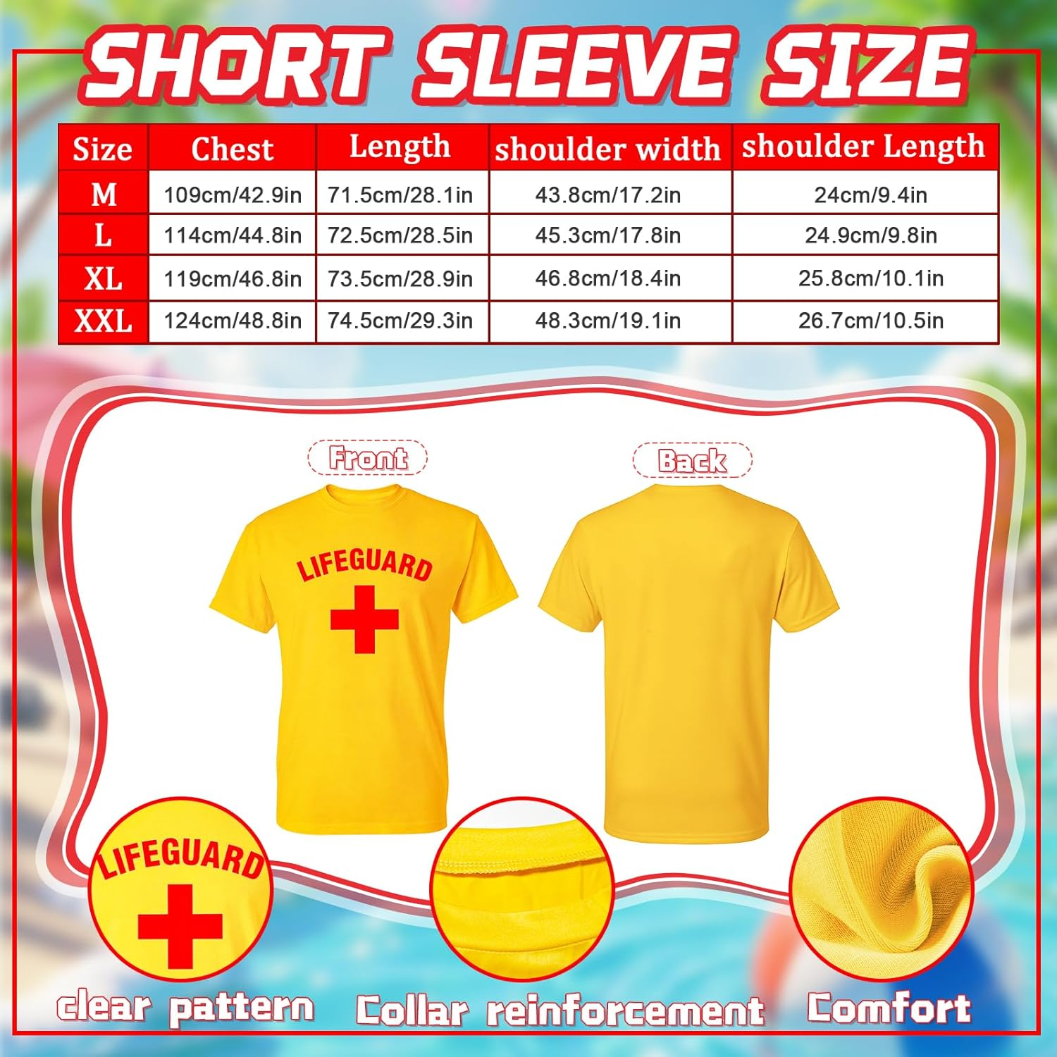 5Pcs Life Guard Costume Set, Lifeguard Fancy Dress Include T-Shirt Hat Fanny Pack Whistle Sunglasses Beach Costume Acccessories for Women Men Pool Party Halloween Cosplay(M) image number 3