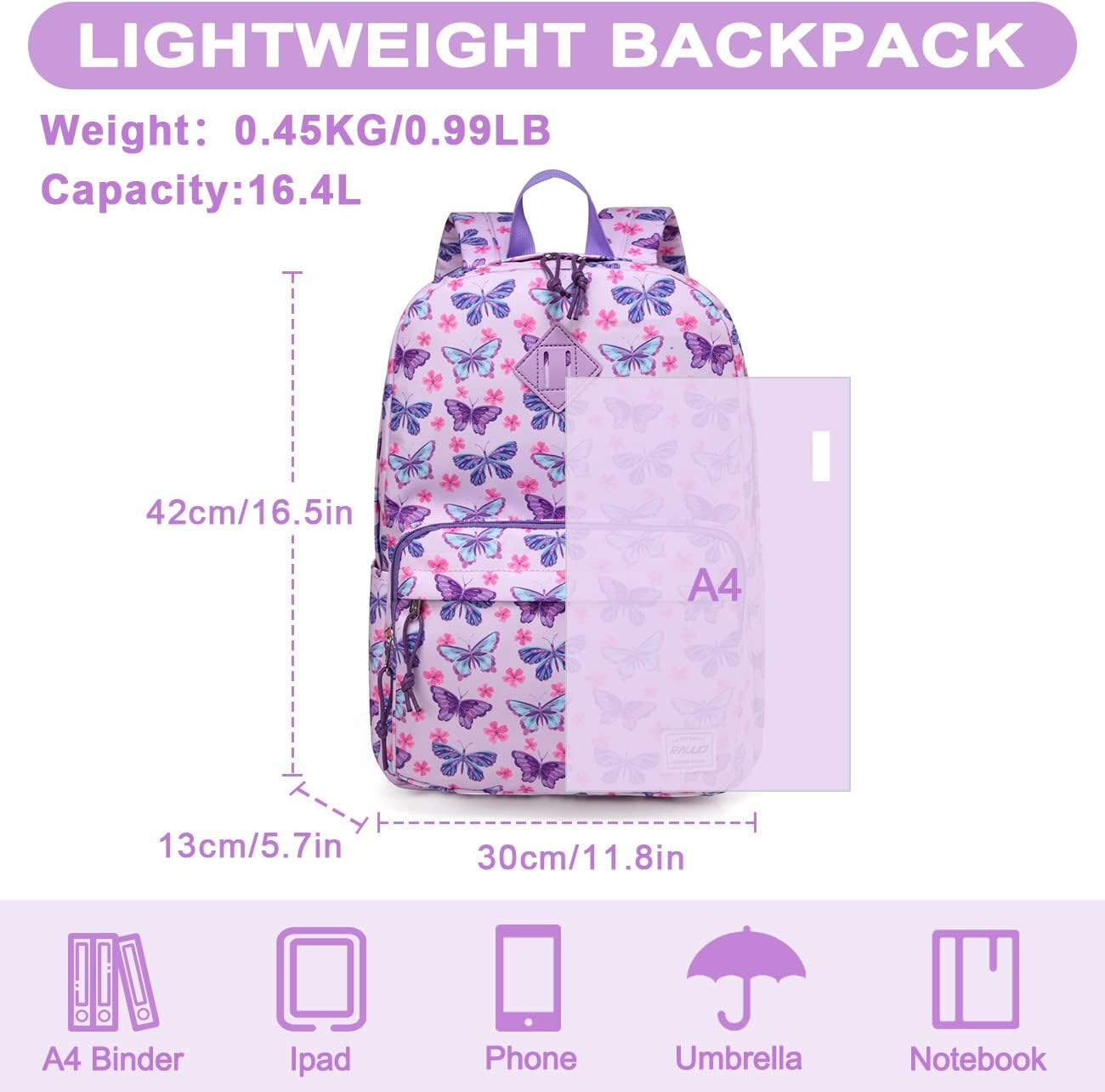School Backpack for Boys Girls,Ravuo Lightweight Men Women Bookbag Casual Teens Schoolbagw Two Front Pockets for Study Travel image number 6