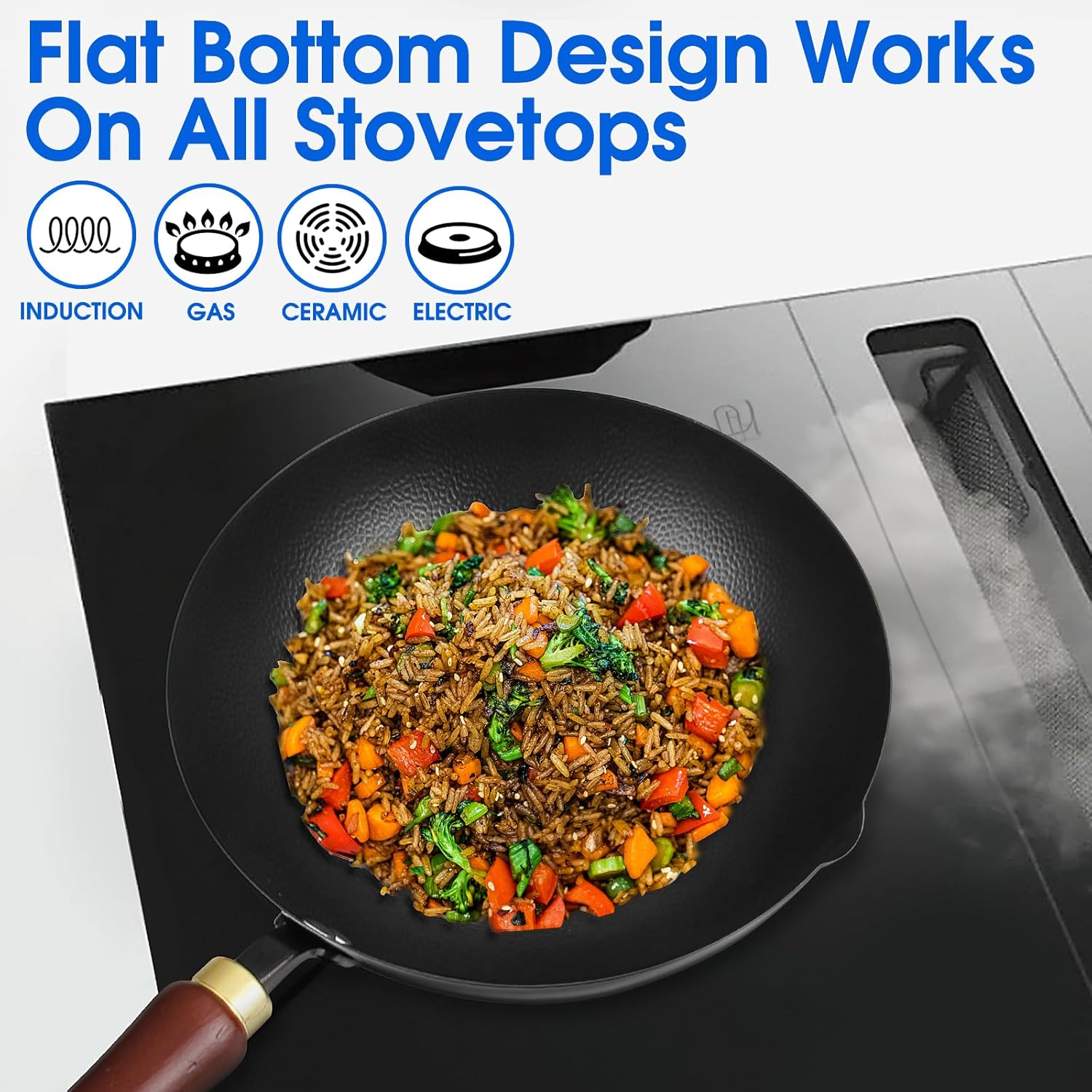 Souped up Recipes 10 Inch Carbon Steel Wok for Electric, Induction and Gas Stoves (Lid and User Guide Video Included)