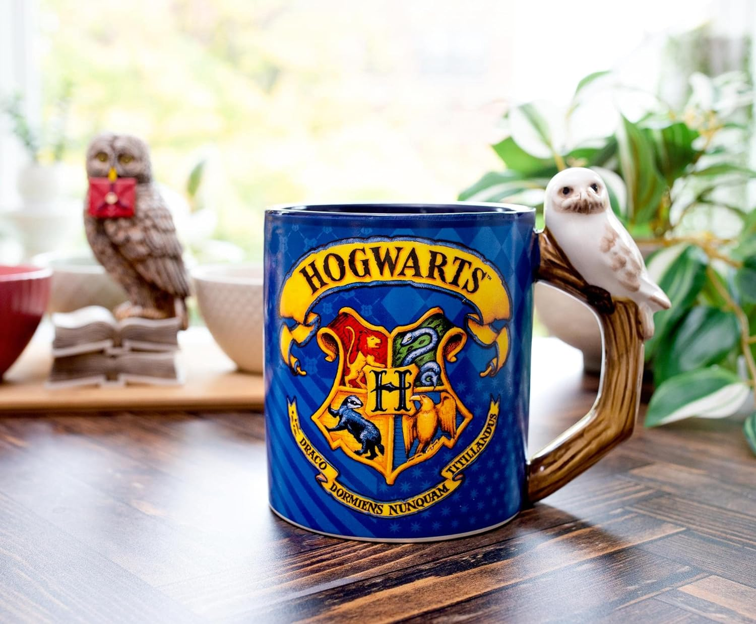Silver Buffalo Harry Potter Hogwarts House Crest Sculpted Owl Handle Coffee Ceramic Mug, 1 Count (Pack of 1), Blue image number 3