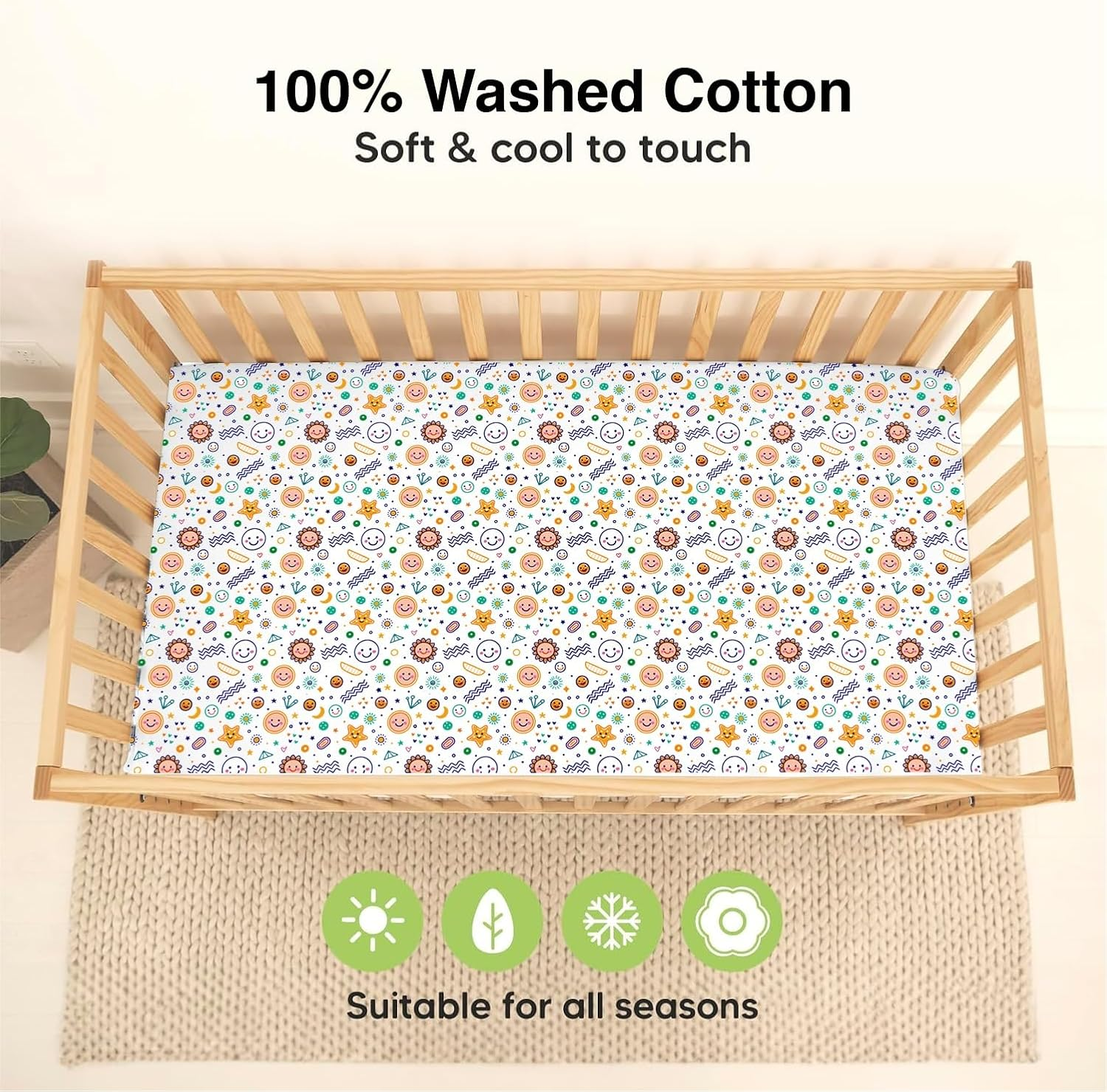 Waterproof Crib Sheets for Boys, Girls - 2-Pack 100% Cotton Cot Sheet. image number 4