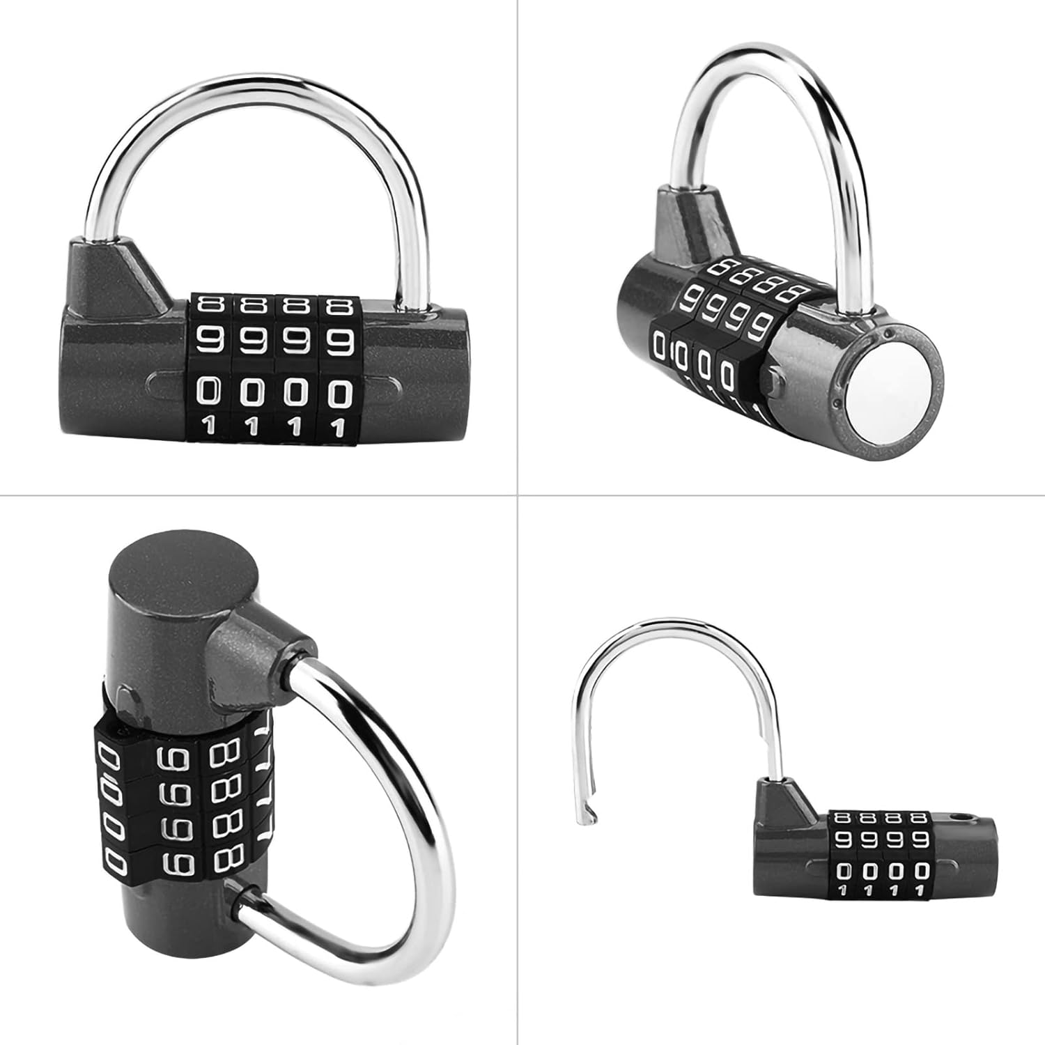 Padlock with 4 Digit Code Combination Travel Suitcase Gym Locker Security Password Lock Zinc Alloy (Black) image number 4