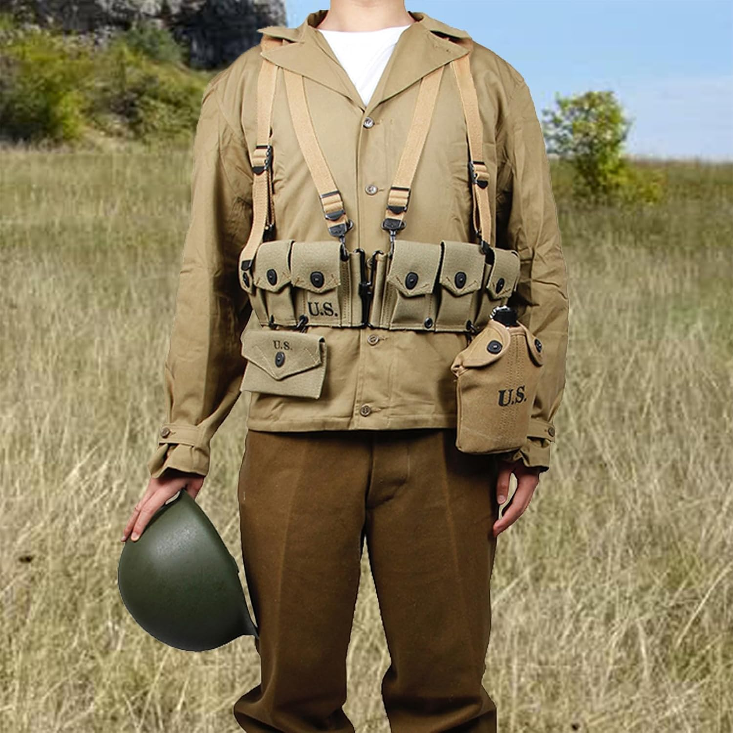 SMONT Repro WW2 US. Army M1936 Suspenders WWII Combat Standard X Strap Canvas/Khaki, Khaki, Medium image number 5