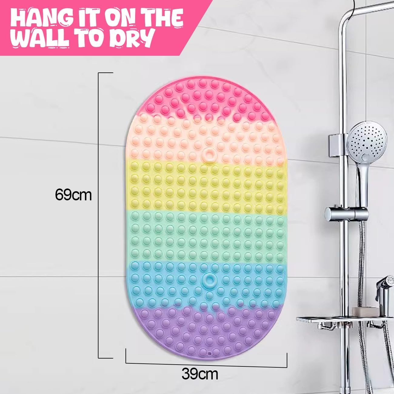 Non Slip Bath Mat for Tub,Oval Silicone Bath Mats for Boys & Girls,27 X 15 Inches Bathtub Mat with Push Pop Bubbles,Machine Washable Shower Mat for Bathroom/Wet Floor/All Ages,Colourful image number 3