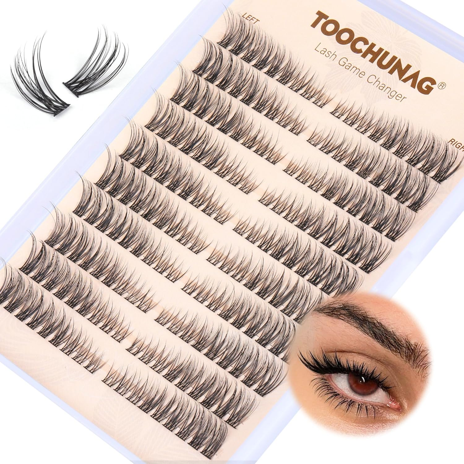 TOOCHUNAG Natural Lash Clusters 180Pcs Individual Eyelashes Wispy Cluster Lashes 7-15Mm C Curl Eyelash Clusters Left&Right DIY Individual Lashes Extension image number 5