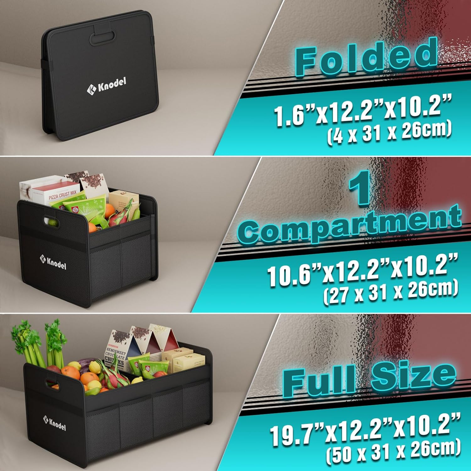 K KNODEL Car Boot Organiser, Foldable Car Boot Storage, Automotive Consoles & Organisers, Car Boot Storage Organiser with Reinforced Handles (Small, Black)