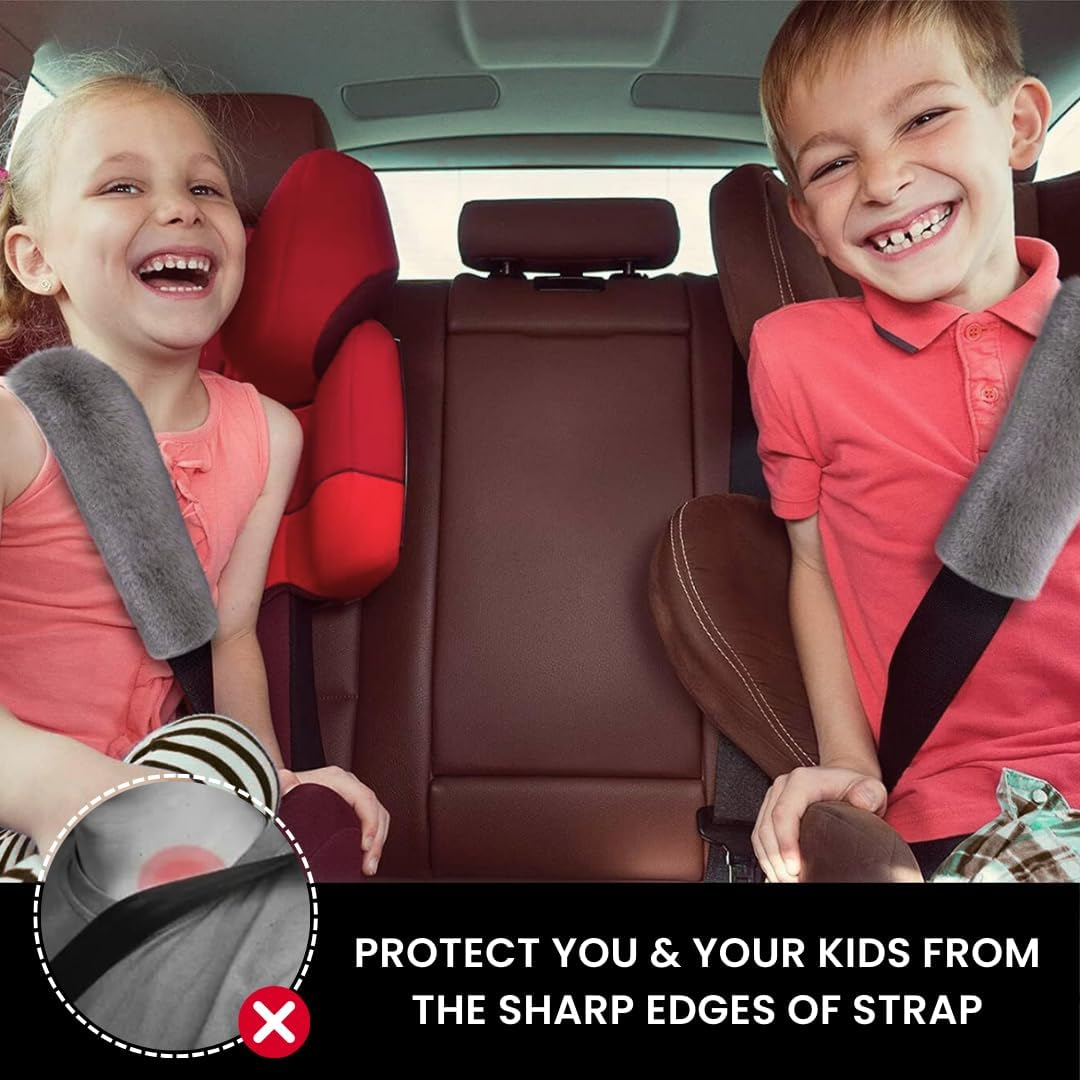 Andalus Genuine Sheepskin Car Seat Belt Cover Pad &ndash; Soft Fuzzy, Comfy Fluffy Seatbelt Covers, Shoulder Pad Neck Cushion Protector, Car Accessories for Woman, Man, Girl (Graphite, 2-Pack) image number 1