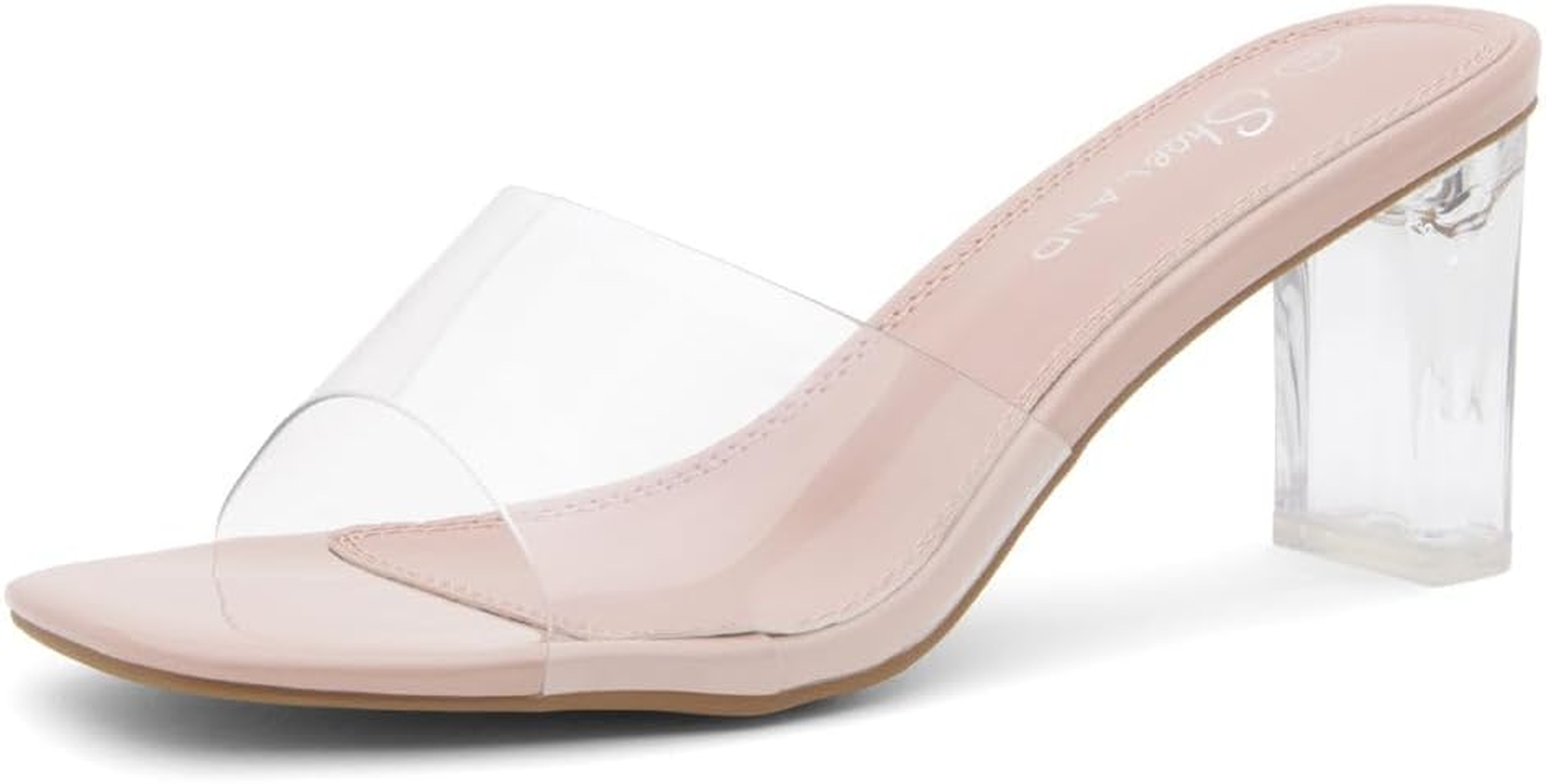 Shoe Land Womens Sl-Jolene Clear Block Heeled Sandals Open Toe Transparent Strap Dress Slides