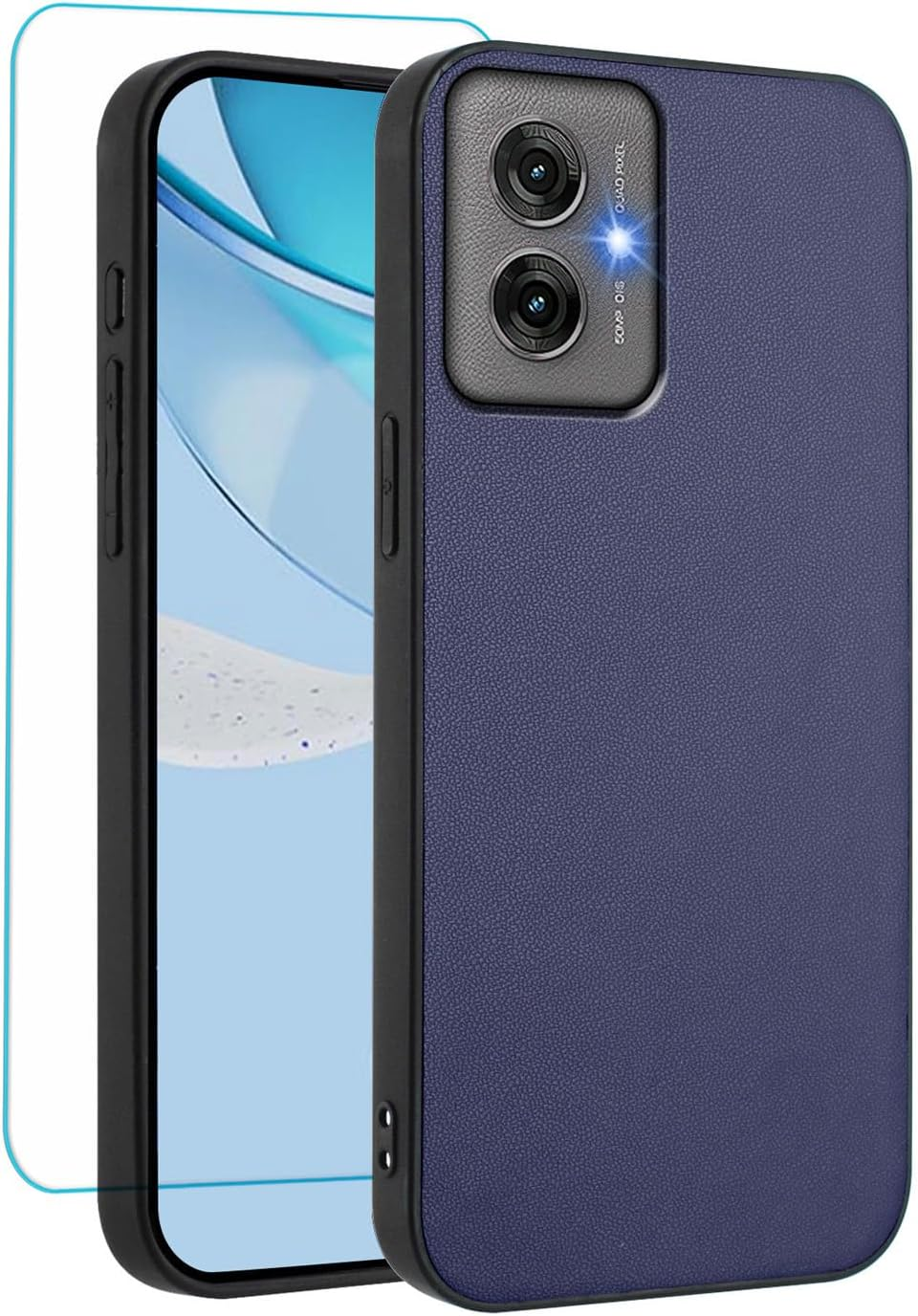 IUQXU Mobile Phone Case for Motorola Moto G55 5G Case with Tempered Glass Shockproof Non-Slip Protective Case Anti-Fingerprint Scratch-Resistant Lightweight Leather Case for Motorola G 55 Motog55 Pink