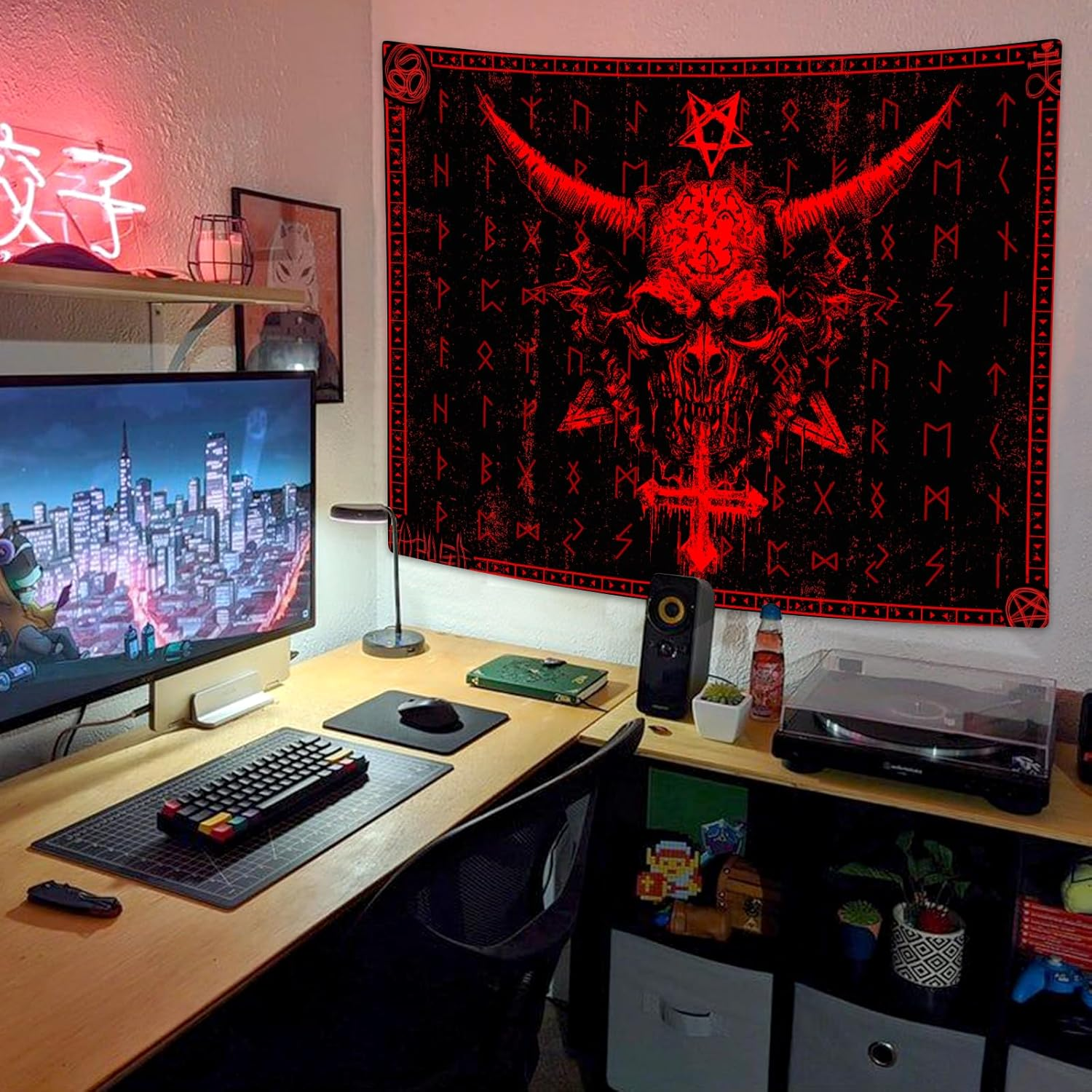 Ptrxobj Goat Head Pentagram Gothic Tapestry Devil Demon Baphomet Satanic Symbol Mysterious Hippie Extra Large Wall Hanging for Living Room Bedroom College Dorm 90 X 70 Inch 90''Wx70''H image number 5