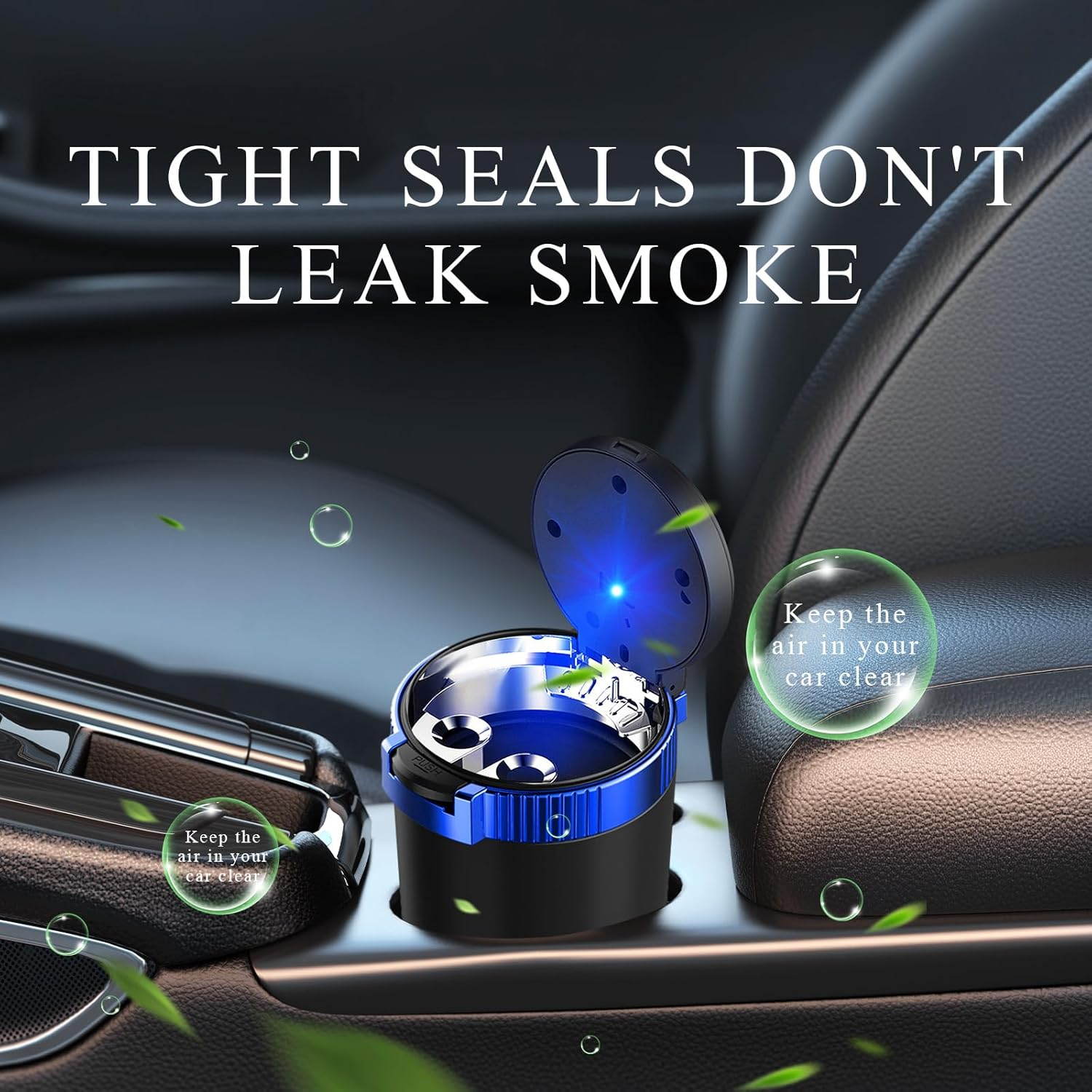 Car Ashtray with Lid, Detachable Stainless Steel Ash Tray with LED Blue Light, Portable Mini Vehicle Cup Holder Trash Can Smell Proof Ashtray Cup, Universal Car Accessories (Blue) - Purple image number 6