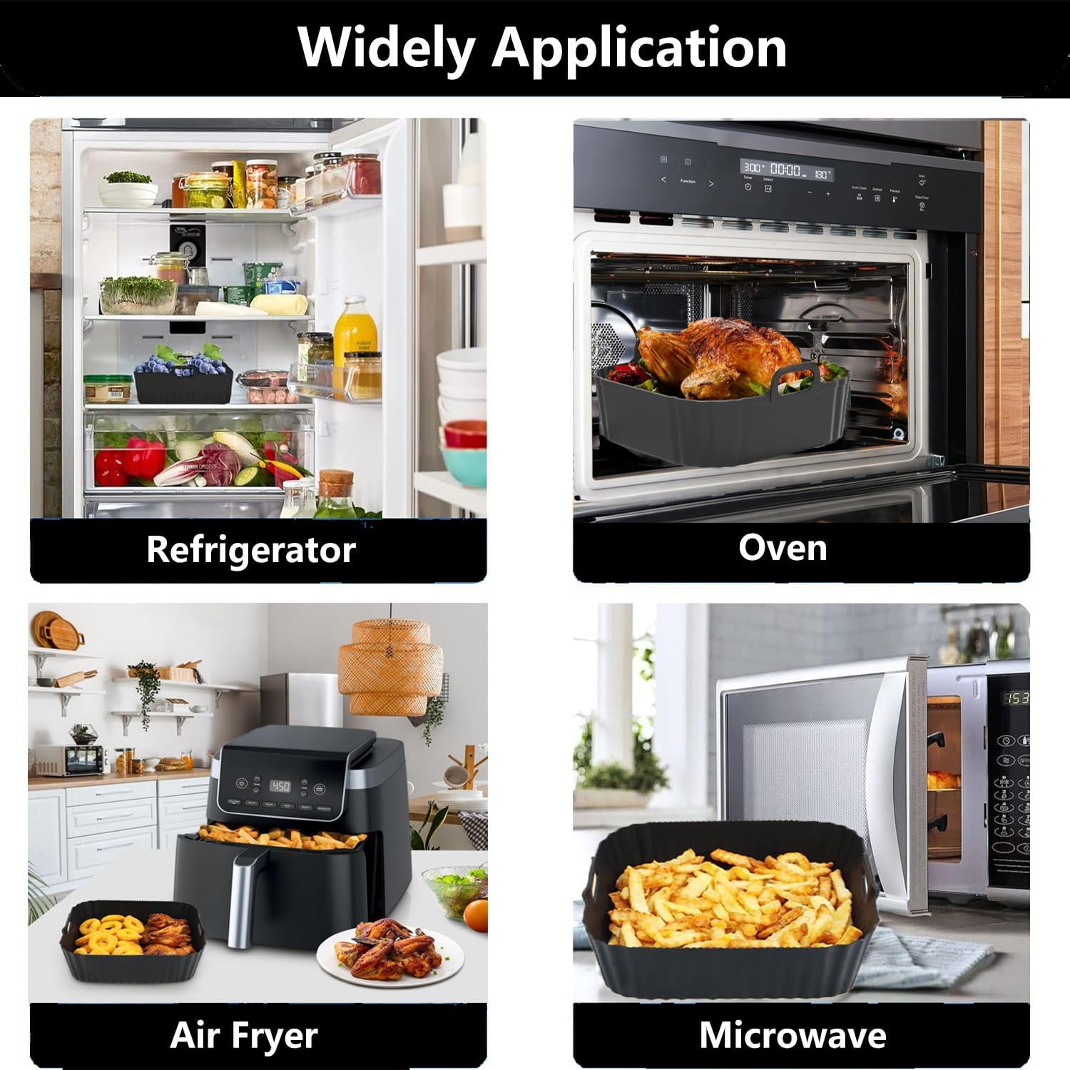 Silicone Air Fryer Liners 2 Pack, Accessorie Mould for COSORI DC601 L501,Philips 2000 Series Na230/00,Ninja AF141 Af181,Tefal for 5-6.5Qt Reusable Silicone Mould for Hot Air Fryer-Black image number 4