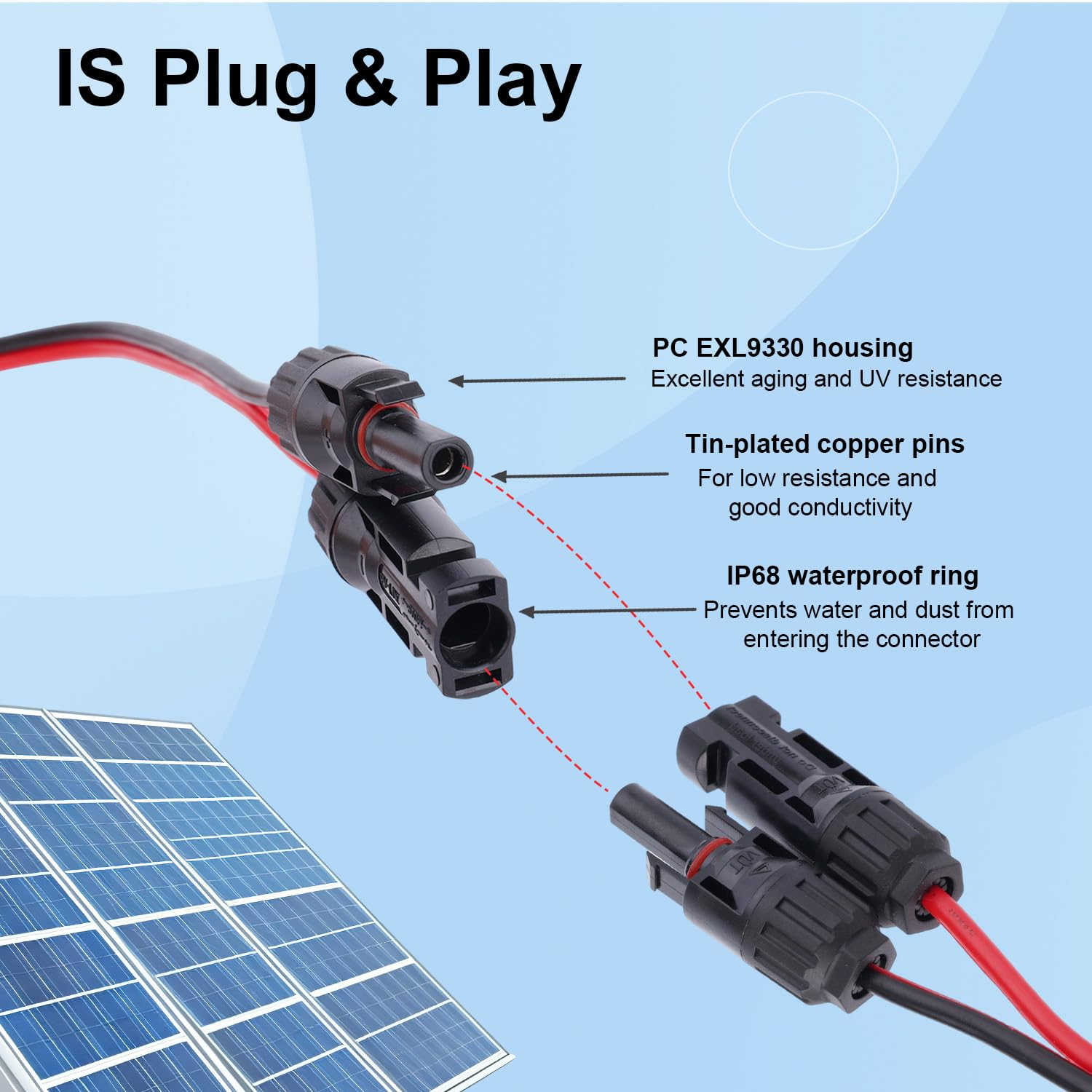 Solar to Xt60I Cable, 12AWG 10FT Xt60I Solar Charging Cable Connector for Foldable Panel Lifepo4 Battery Portable Power Station Generator image number 4